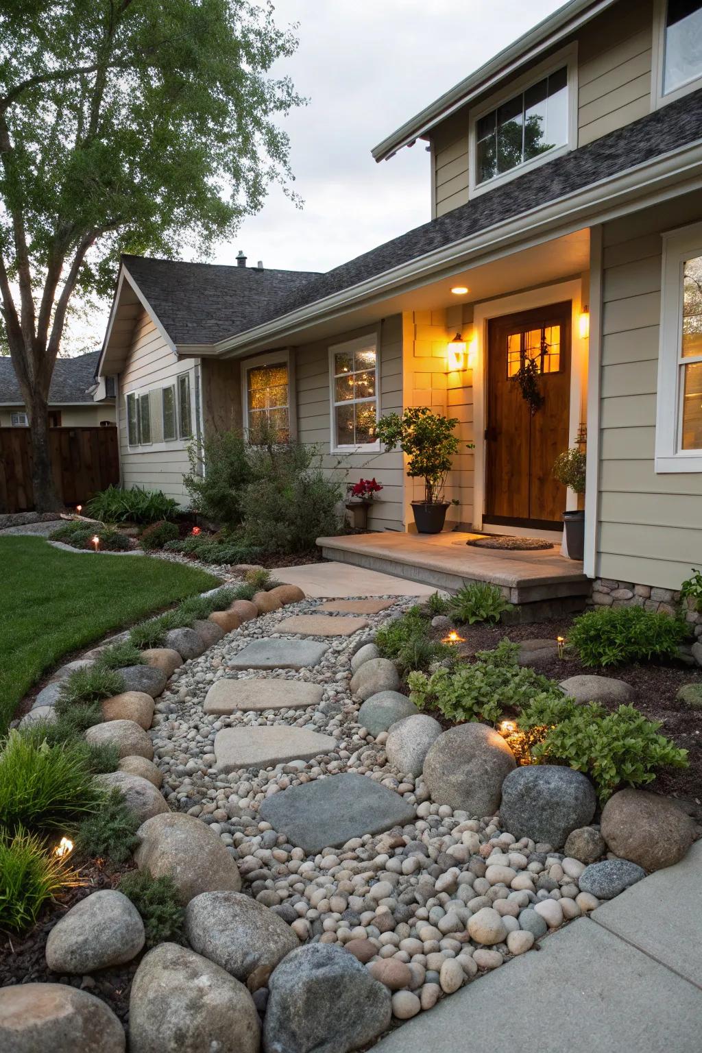River rocks improve the initial impression of your home.