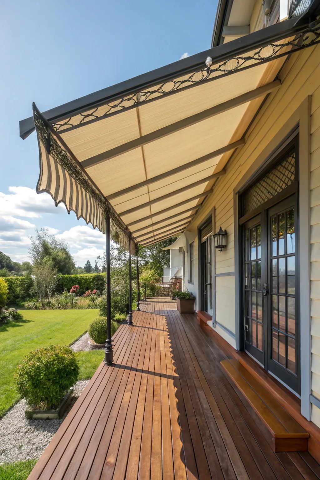 Blended-material awnings present a distinctive and stylish design.