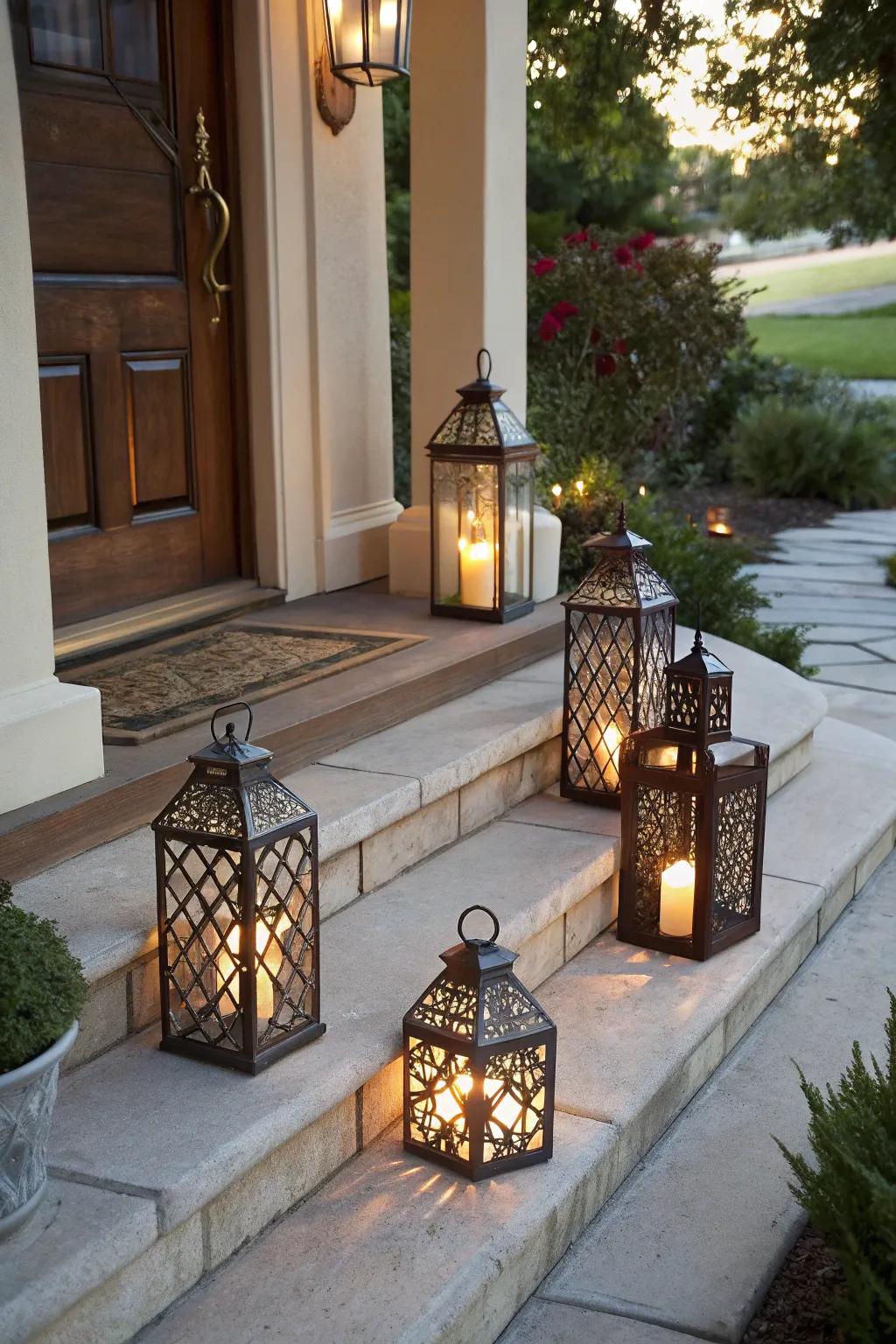 Luminaries impart a snug radiance to your festive porch.