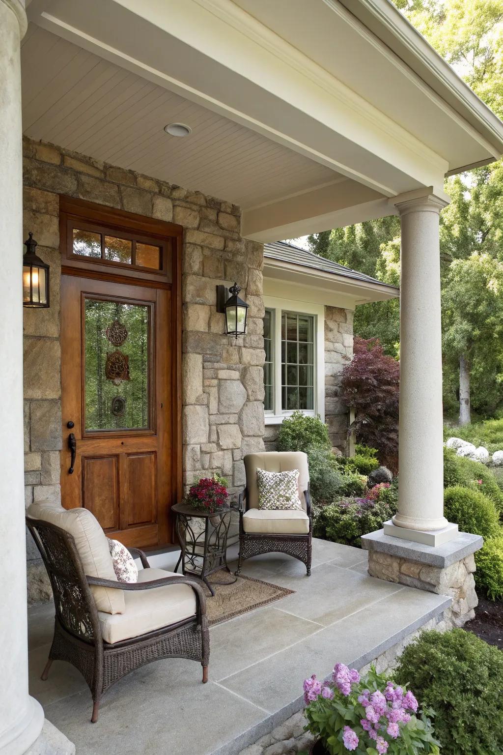 Stone accents provide a touch of elegance and strength.