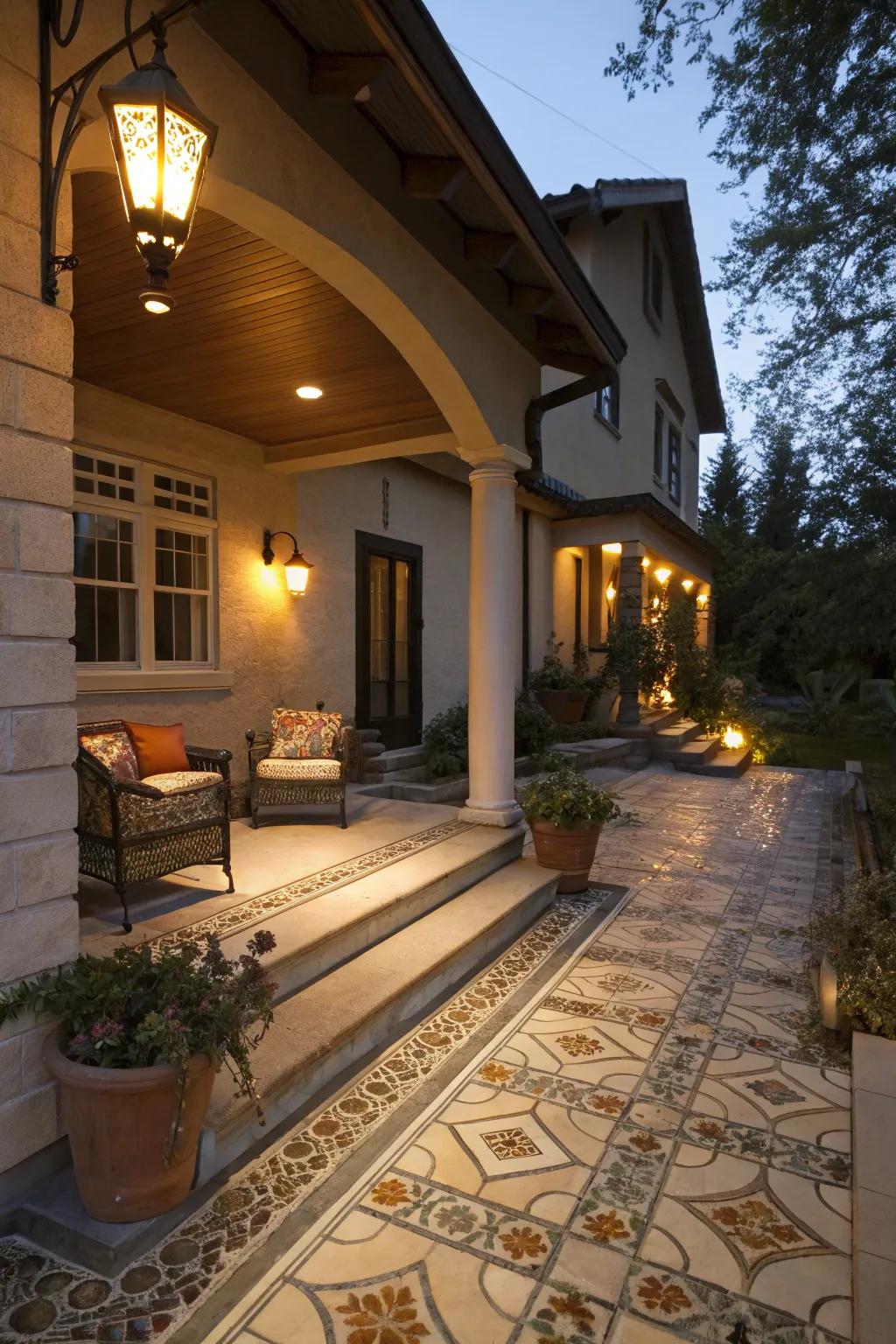 Elegant illumination enhances the slabs and crafts an inviting atmosphere.