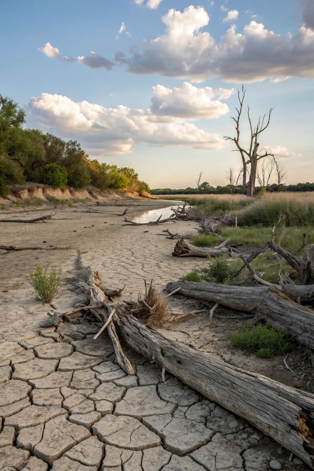 Floating wood contributes a raw, artistic dimension to your dry creek bed.