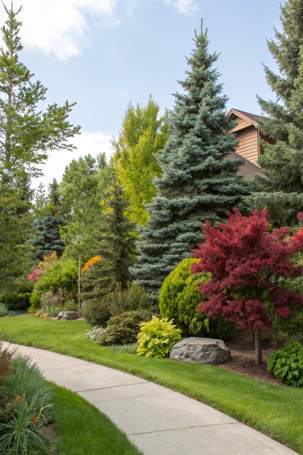 Vibrant foliage injects vitality into this evergreen landscape.