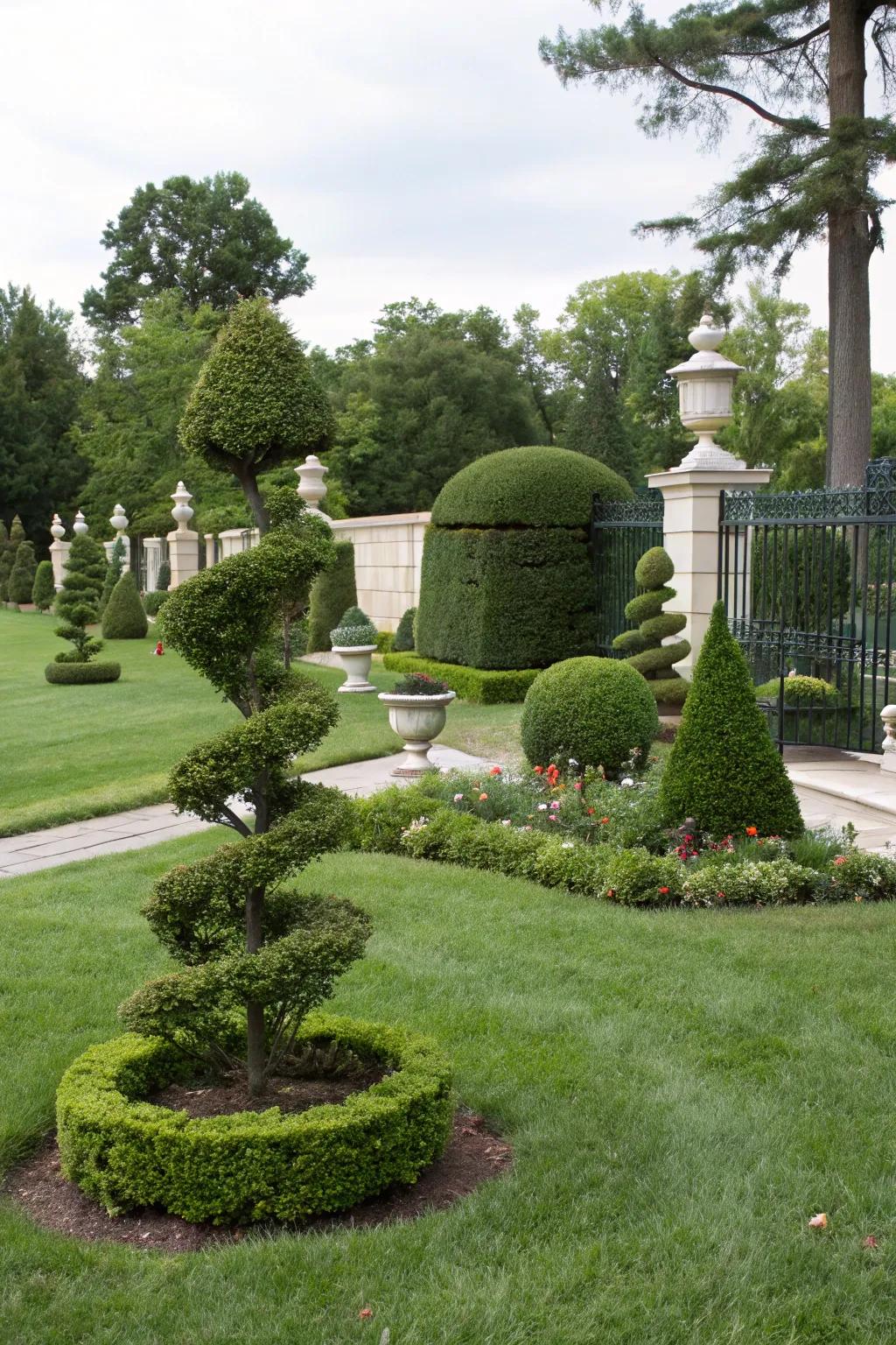 Topiaries enhance the ambiance with personality, transforming green spaces into art.