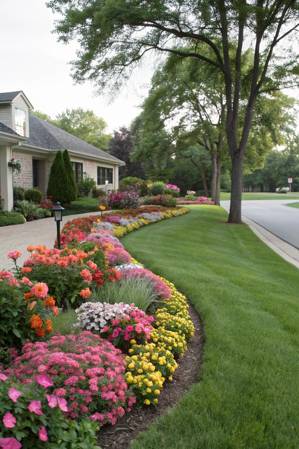 Flower beds along your property perimeter infuse pigment and vitality into your front yard.