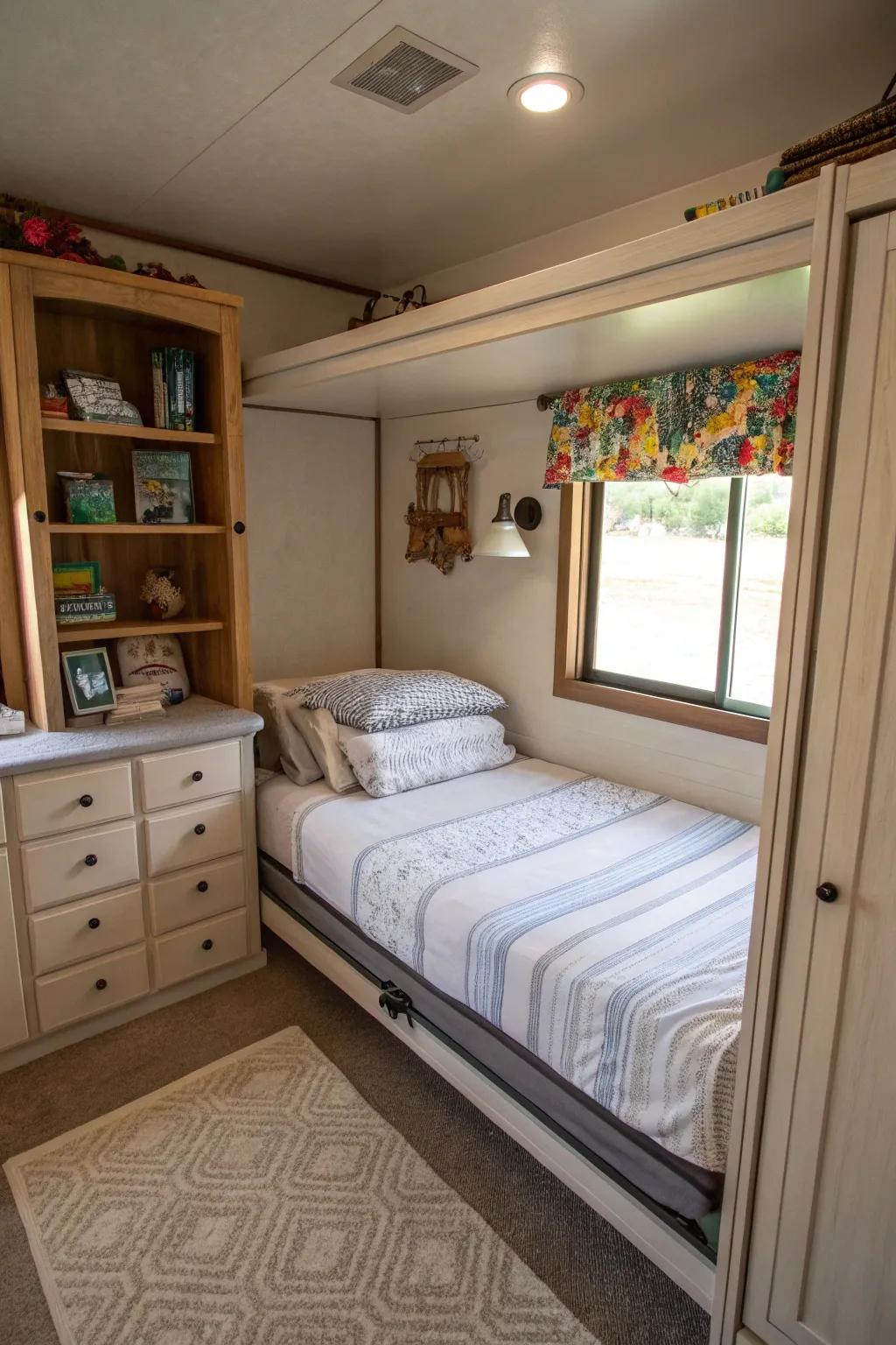 Murphy bed providing extra floor space.