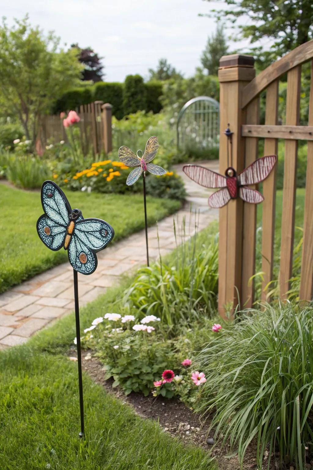 Insect themes bringing a playful charm to the flowers.