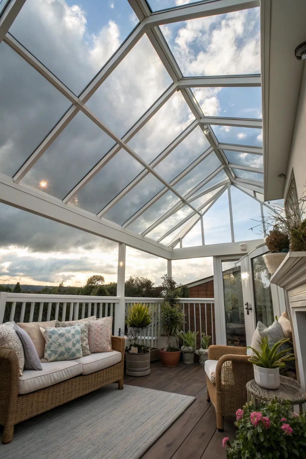 A glass roof porch, linking you to the sky above.