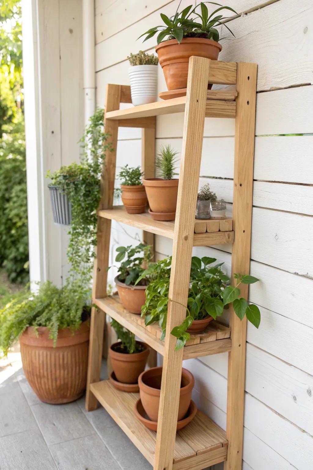 Elevate your garden with a touch of minimalist charm: versatile shelving units for lush, layered beauty.