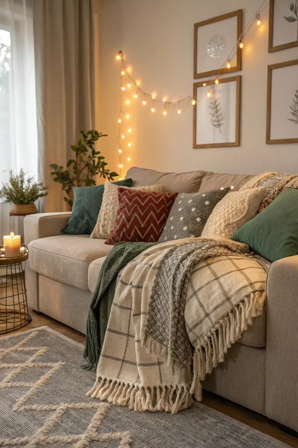 Couch cushions and throws add extra levels of comfort and style.