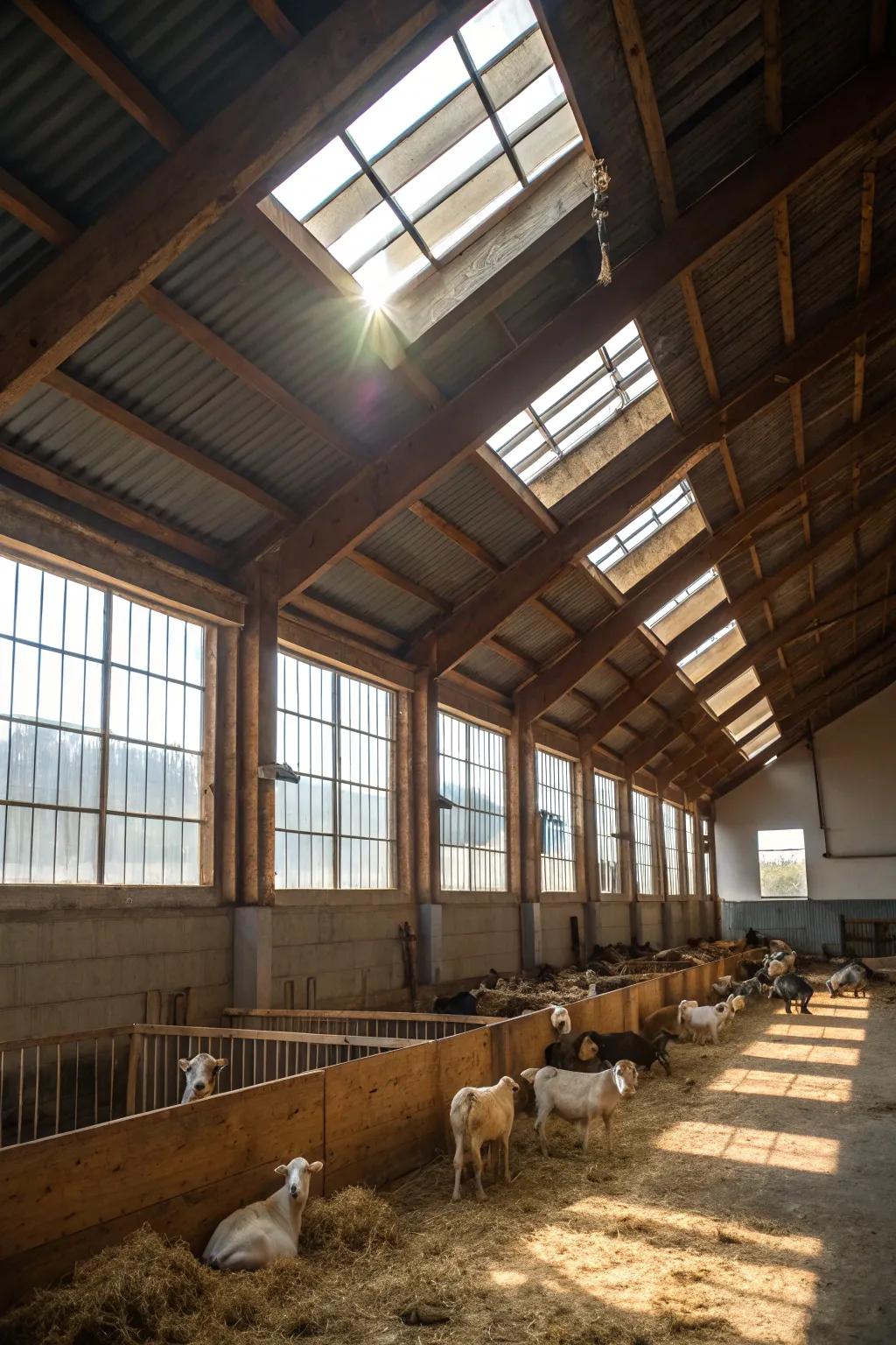 Large panes and rooflights brighten this goat barn.