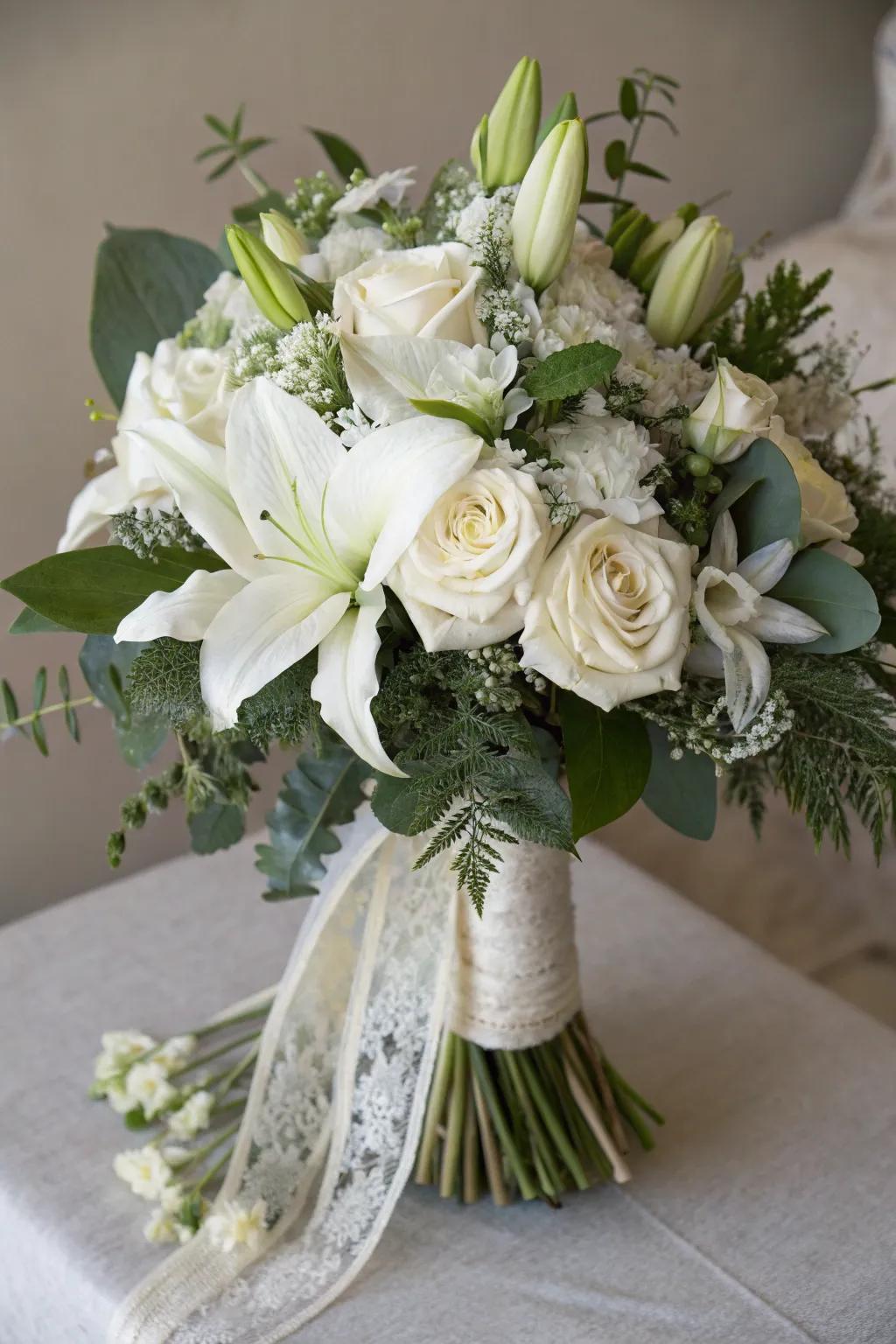 An elegant ivory bouquet for a quintessential graduation present.