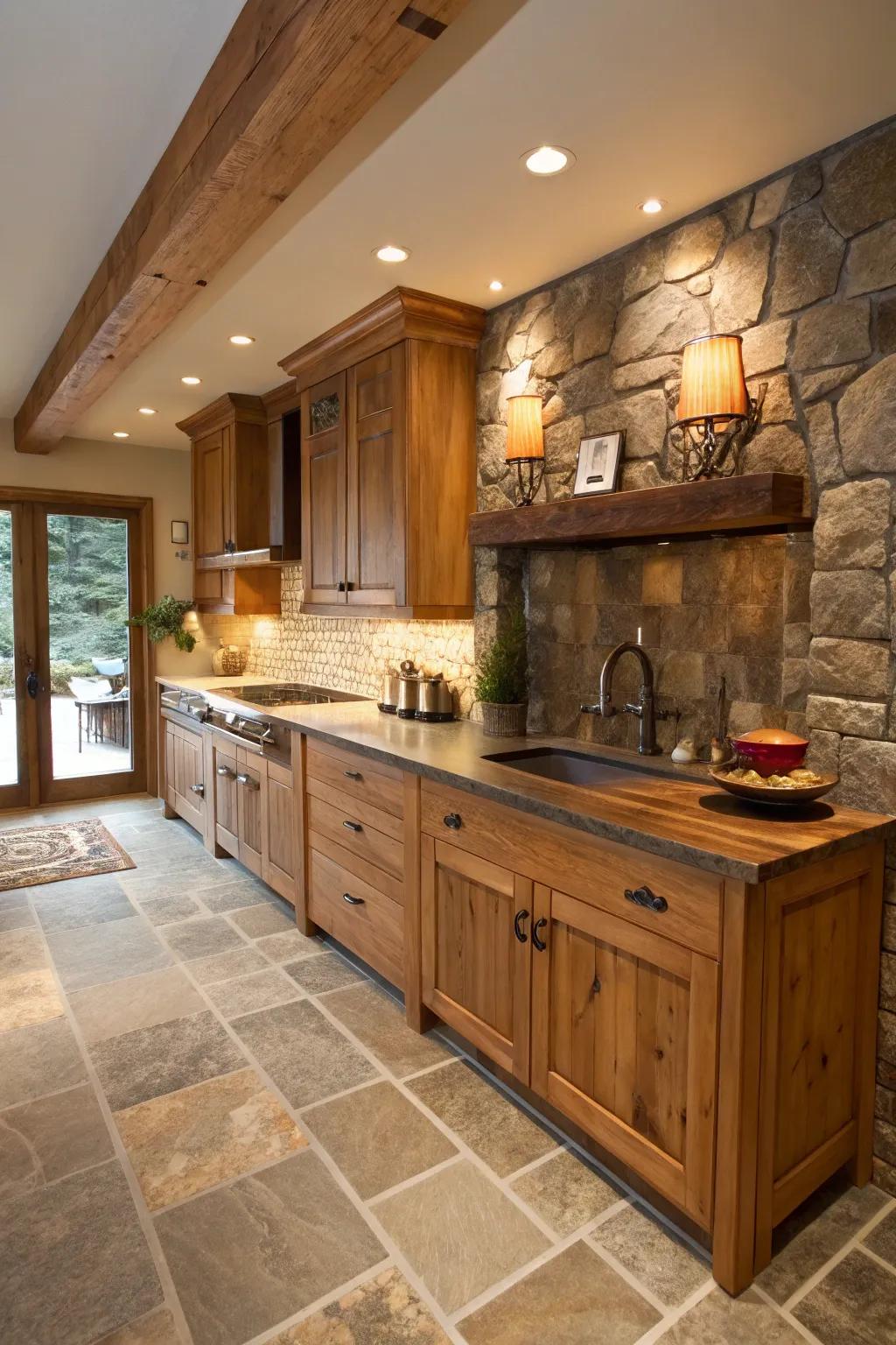 Natural materials bring warmth and elegance to the hidden kitchen concept.