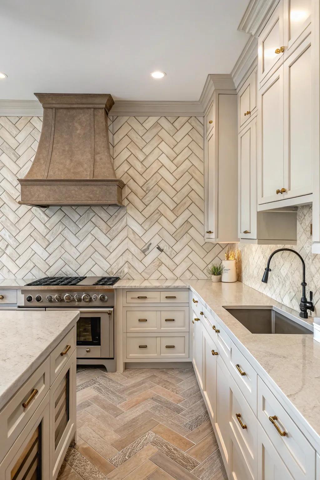 Herringbone pattern for a classic and dynamic look.