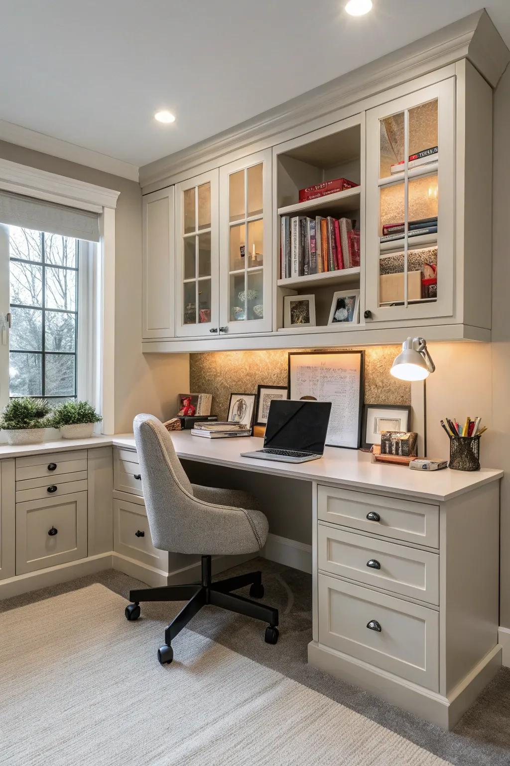 Adaptable furnishings add practicality to your stylish workspace.