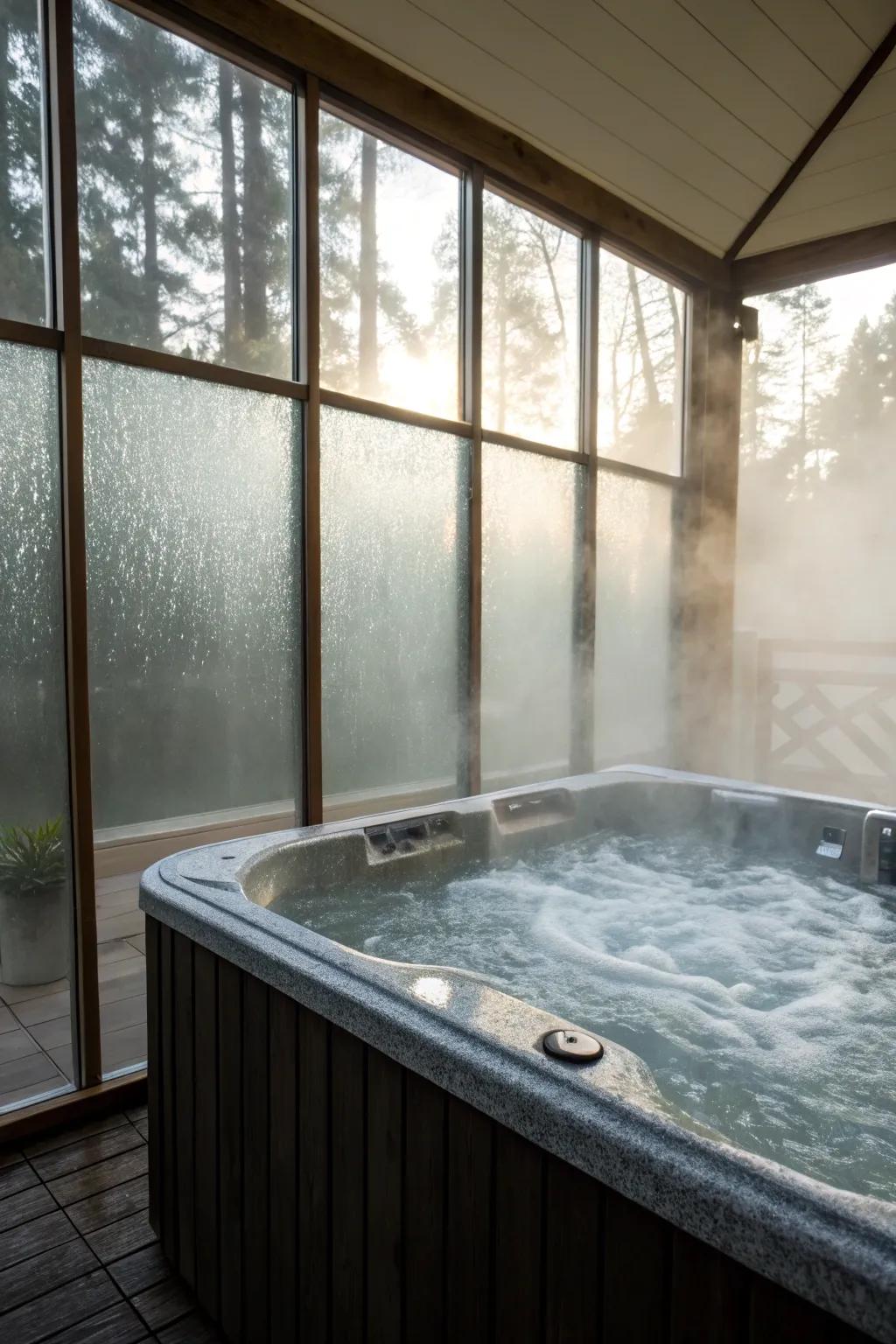 Frosted glass panels deliver privacy without sacrificing natural light.