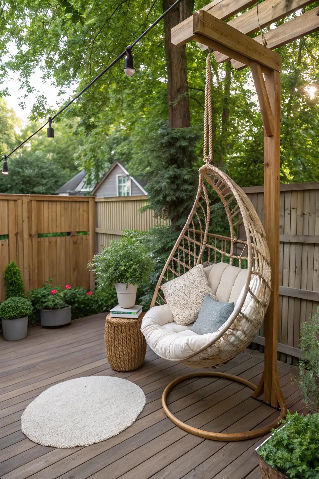 Swing into relaxation with a charming hanging chair.