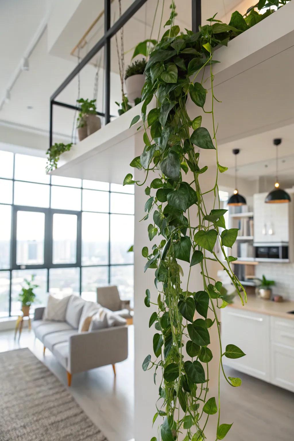 Vining plants add a soft, natural touch to high spaces.