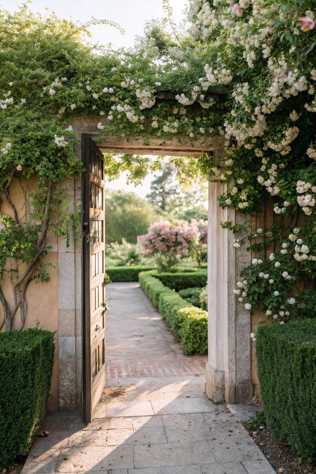 Establish a charming entrance with star creeper-encircled doorways.