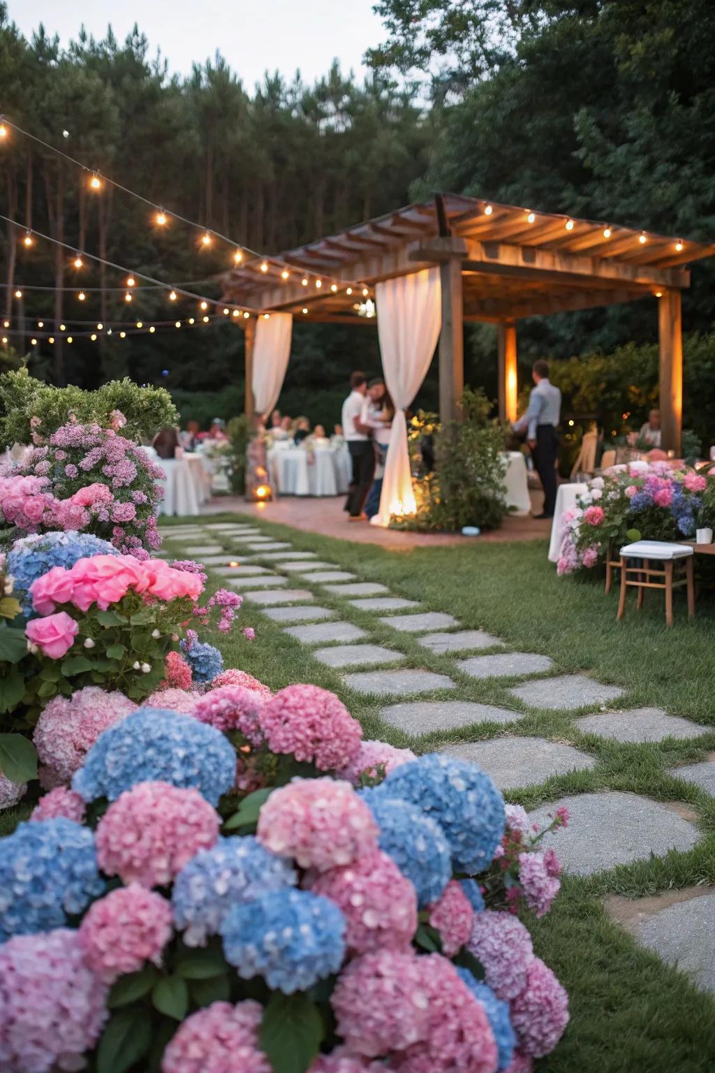 Hydrangeas evoke nostalgia and romance in outdoor settings.
