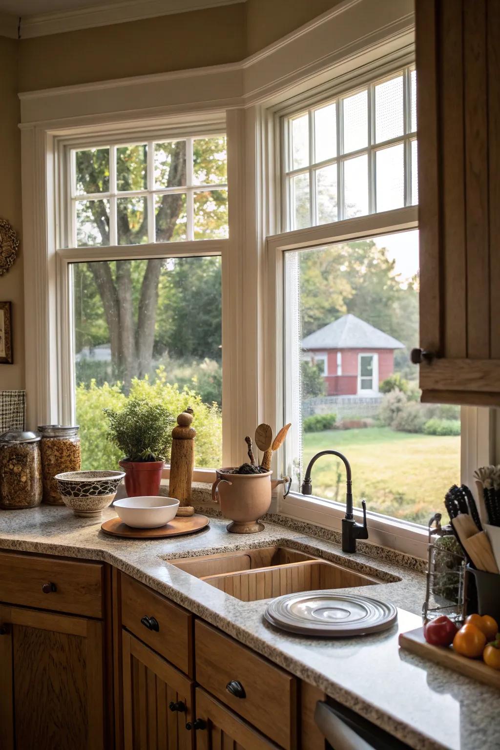 Smartly utilize your bay window for additional counter space.