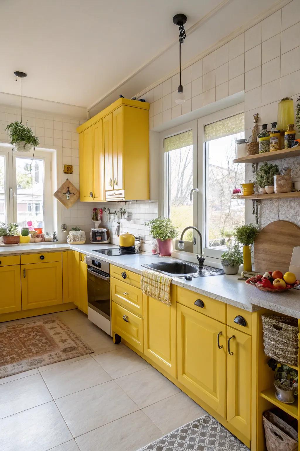 Radiant yellow pops inject a joyful energy into the kitchen.