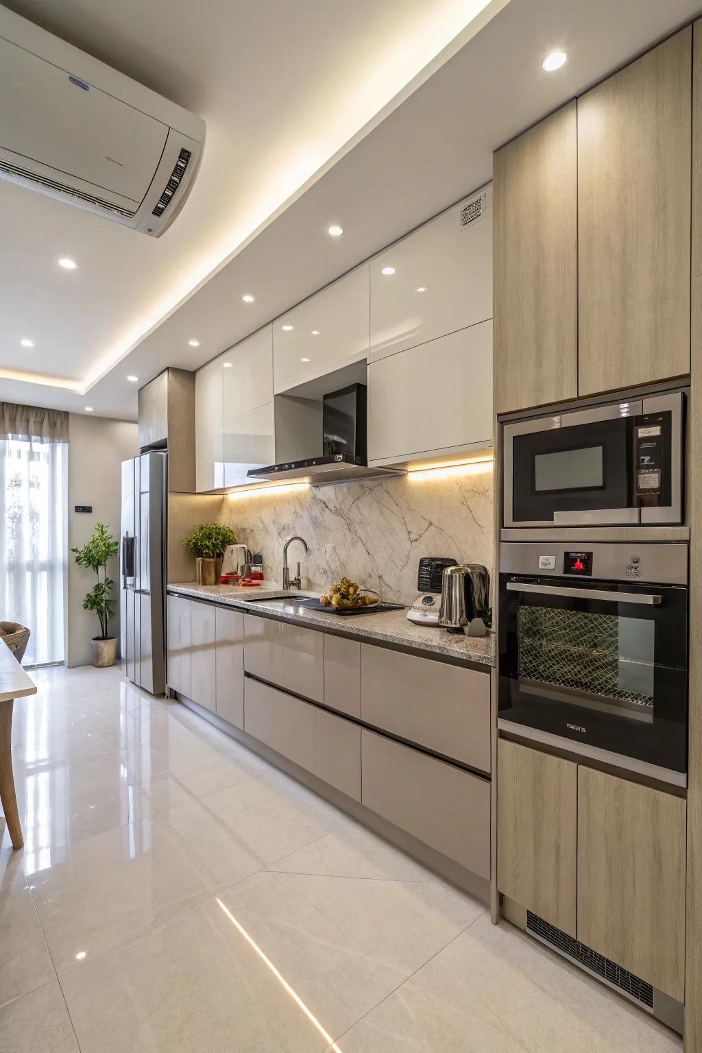 Seamless appliance integration creates a clean, modern kitchen.