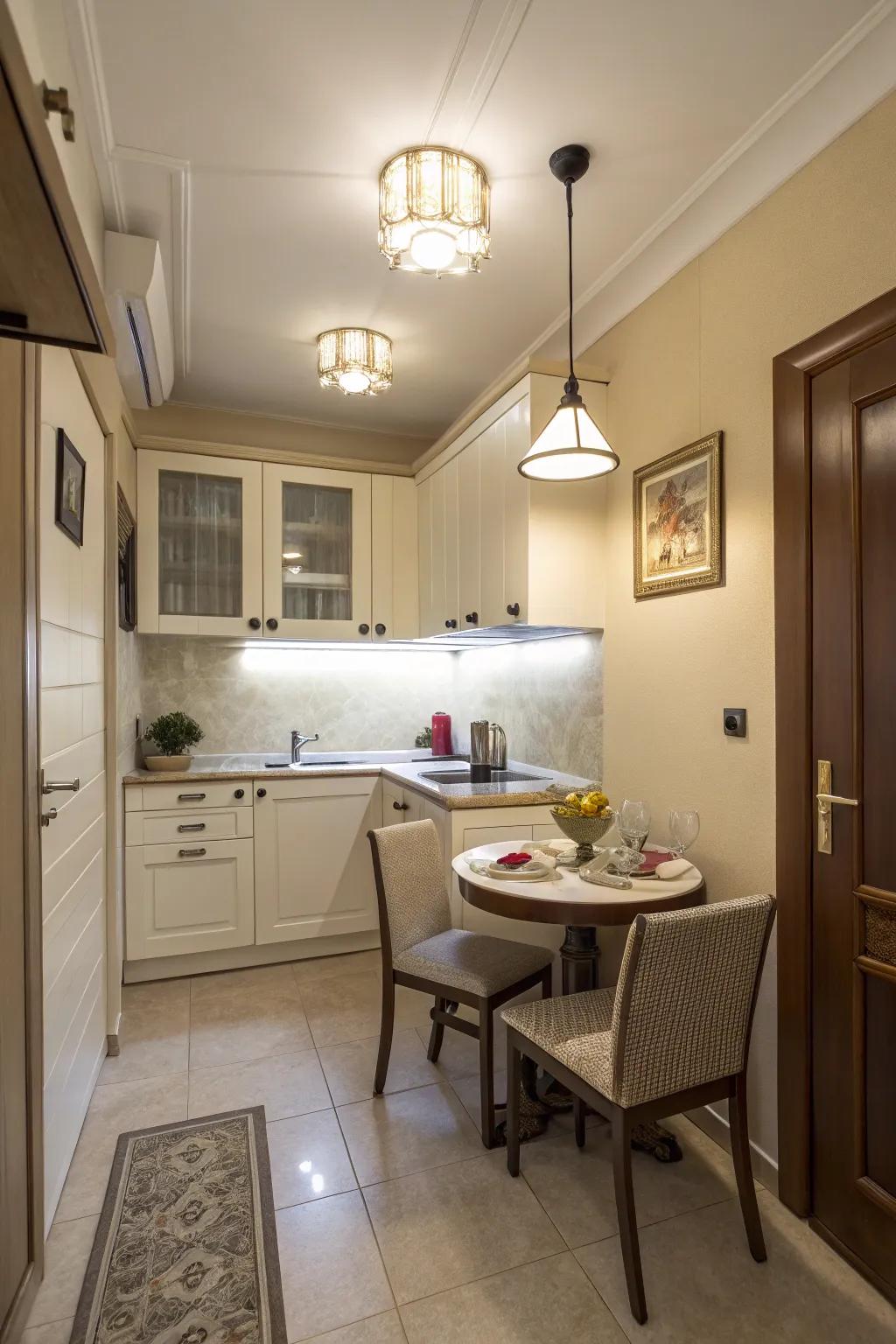 Ceiling mount fixtures are ideal for small kitchens.