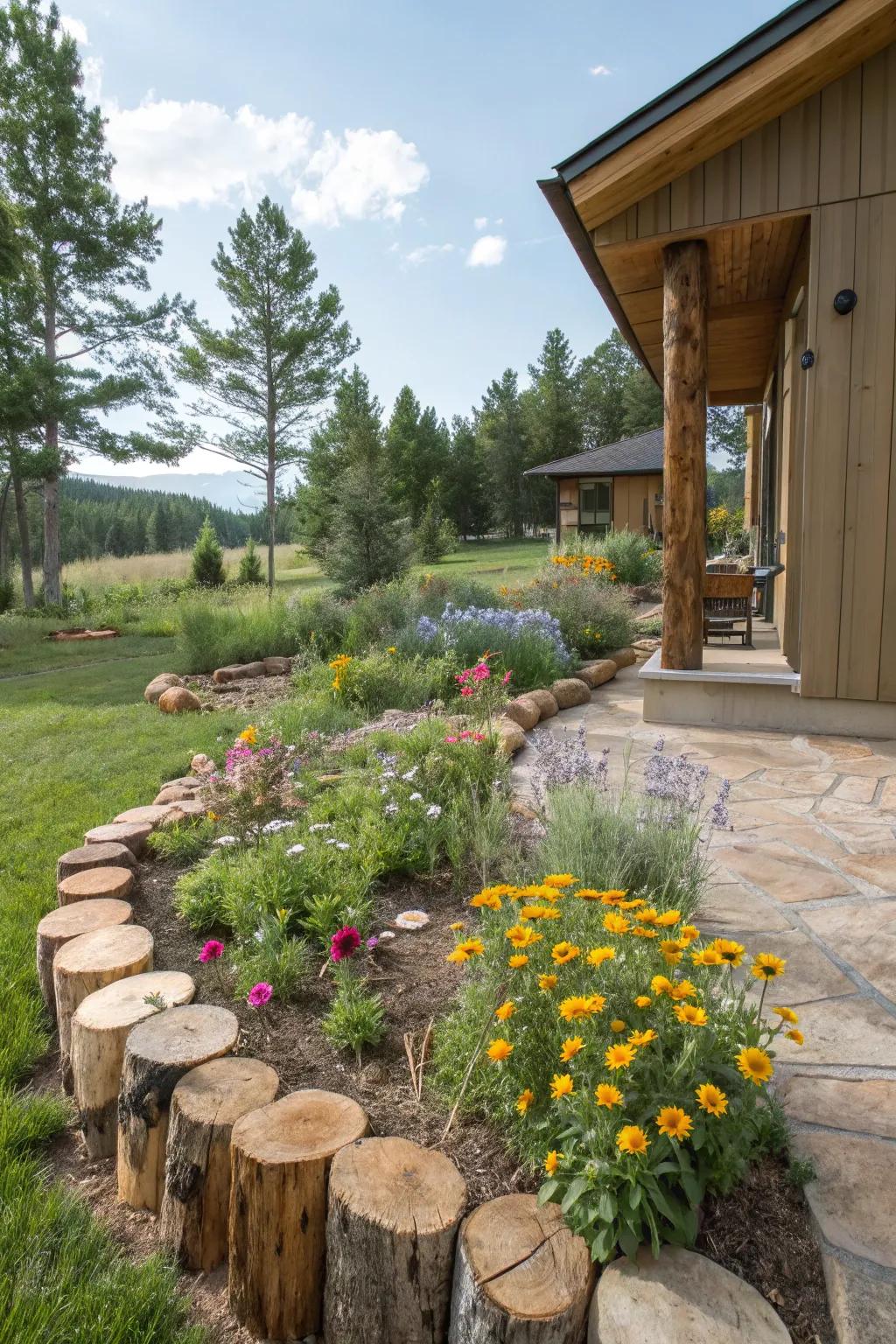 Log edging radiates a natural, rustic allure in your landscape.