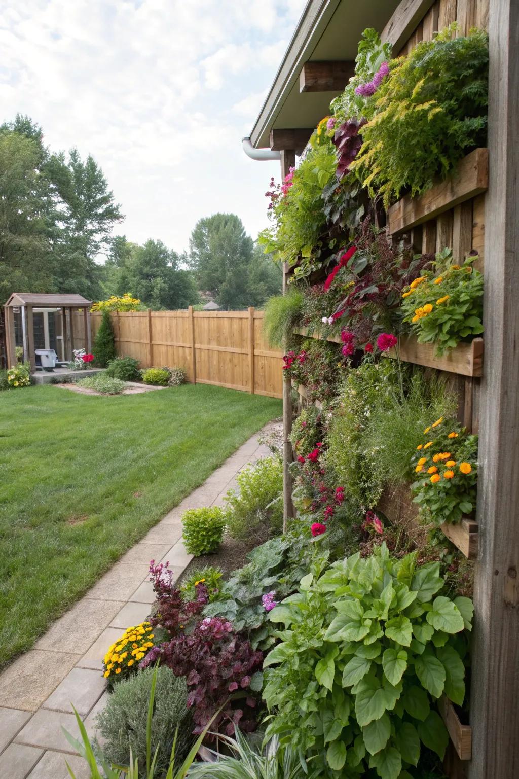Vertical gardens maximize greenery and add a lush touch.