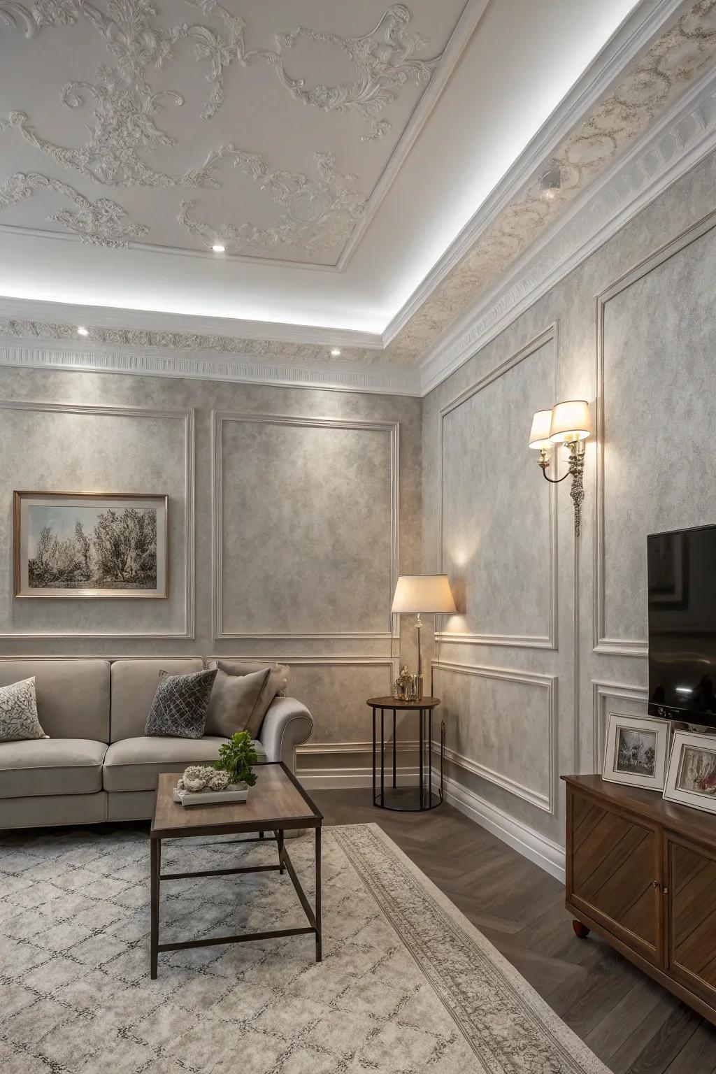 Unified crown molding for a seamless look.