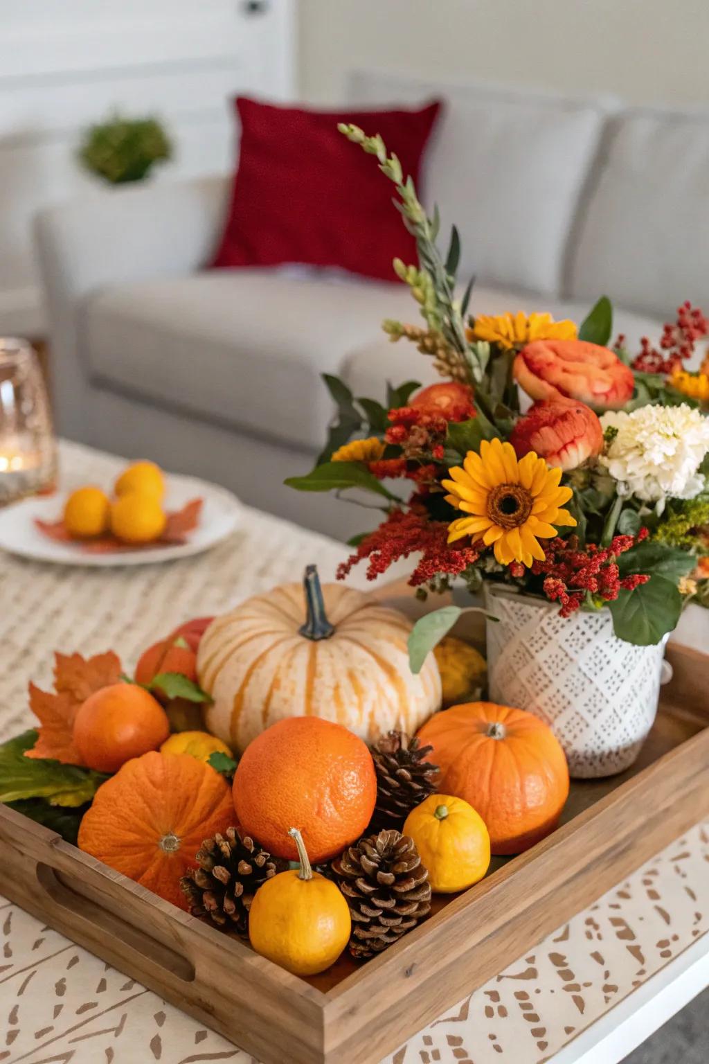 A striking table centerpiece that embodies the essence of fall.