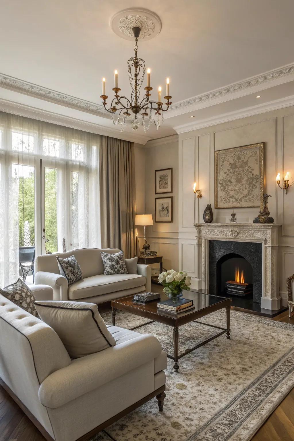 A harmonious blend of modern and traditional styles creates a timeless living room.