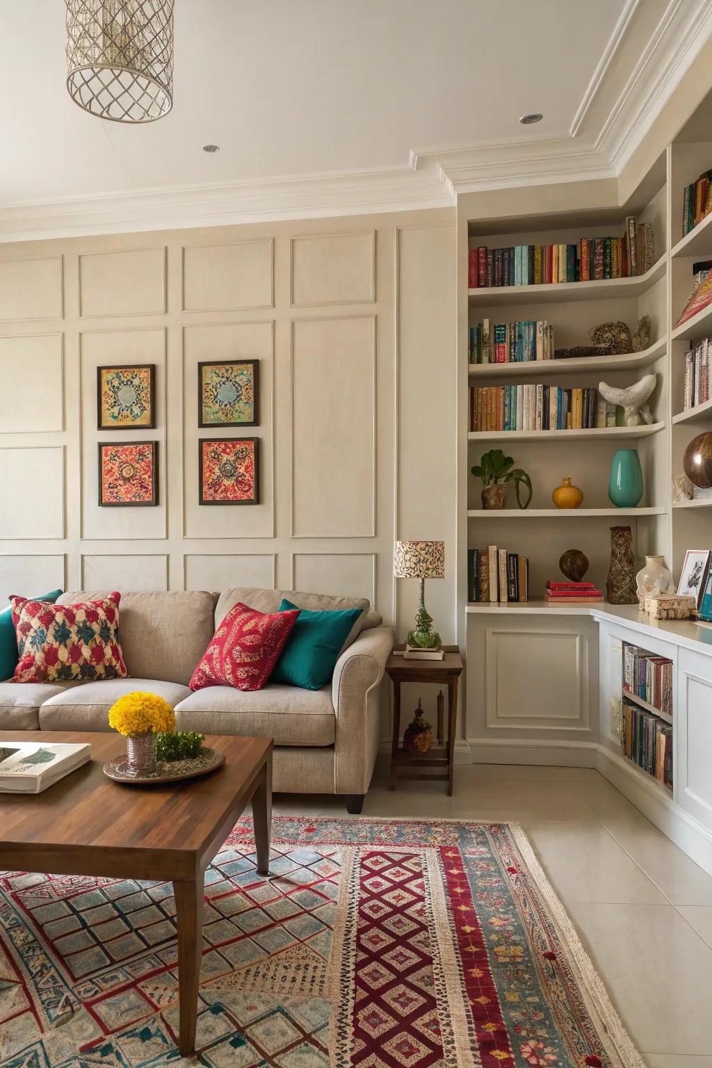 Color schemes that balance neutrals with vibrant accents.