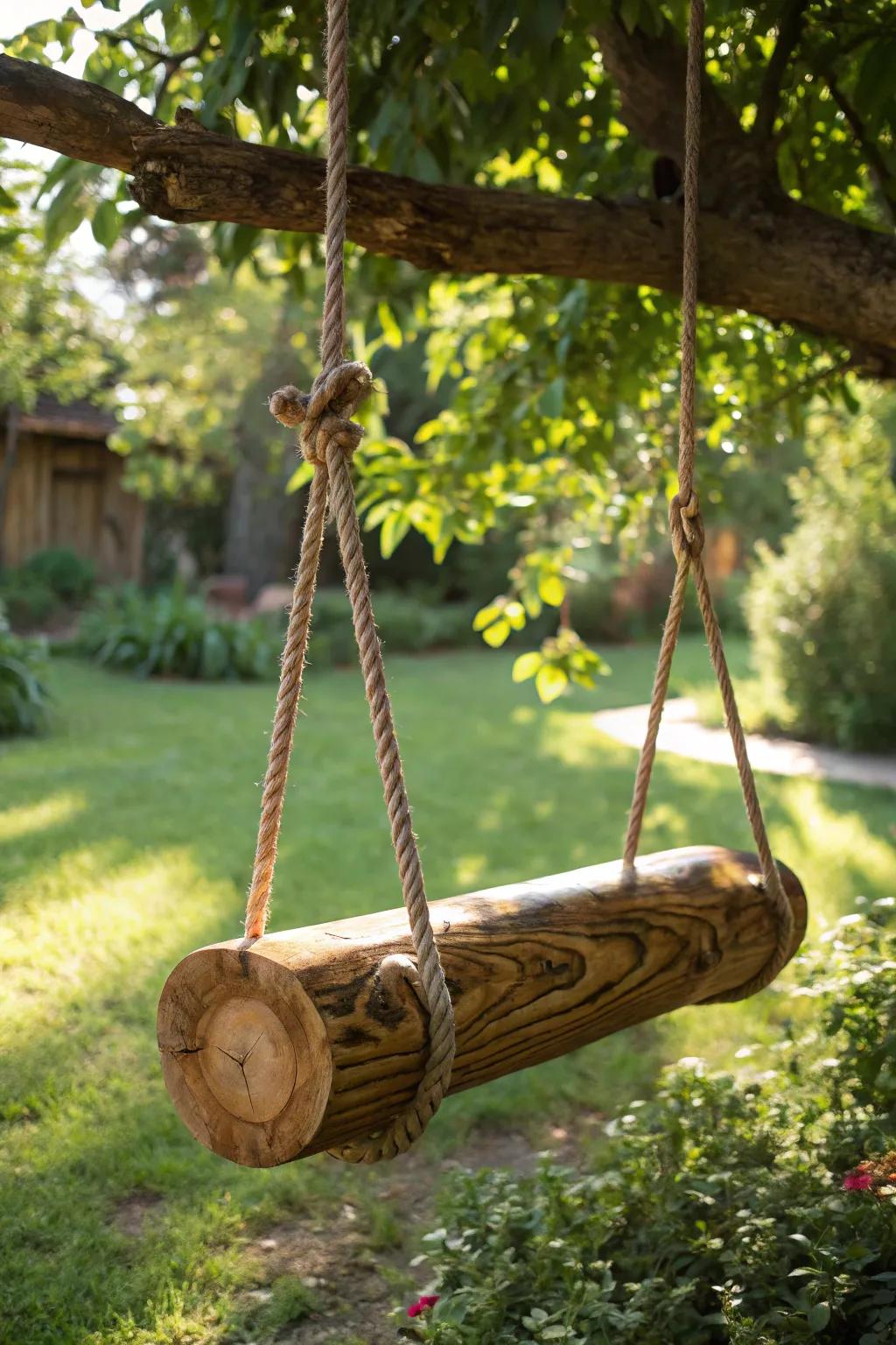Transform your garden into a haven of rustic charm with a handcrafted log swing—where craftsmanship meets nature.