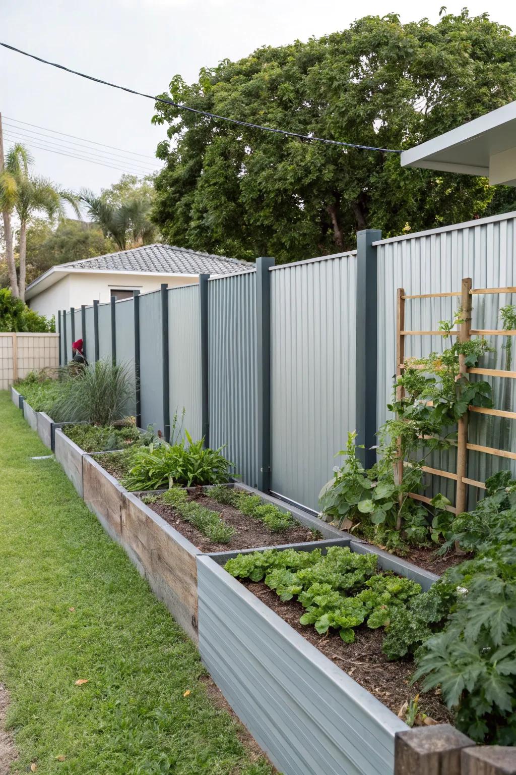 Embrace modern aesthetics with sleek corrugated metal fencing.