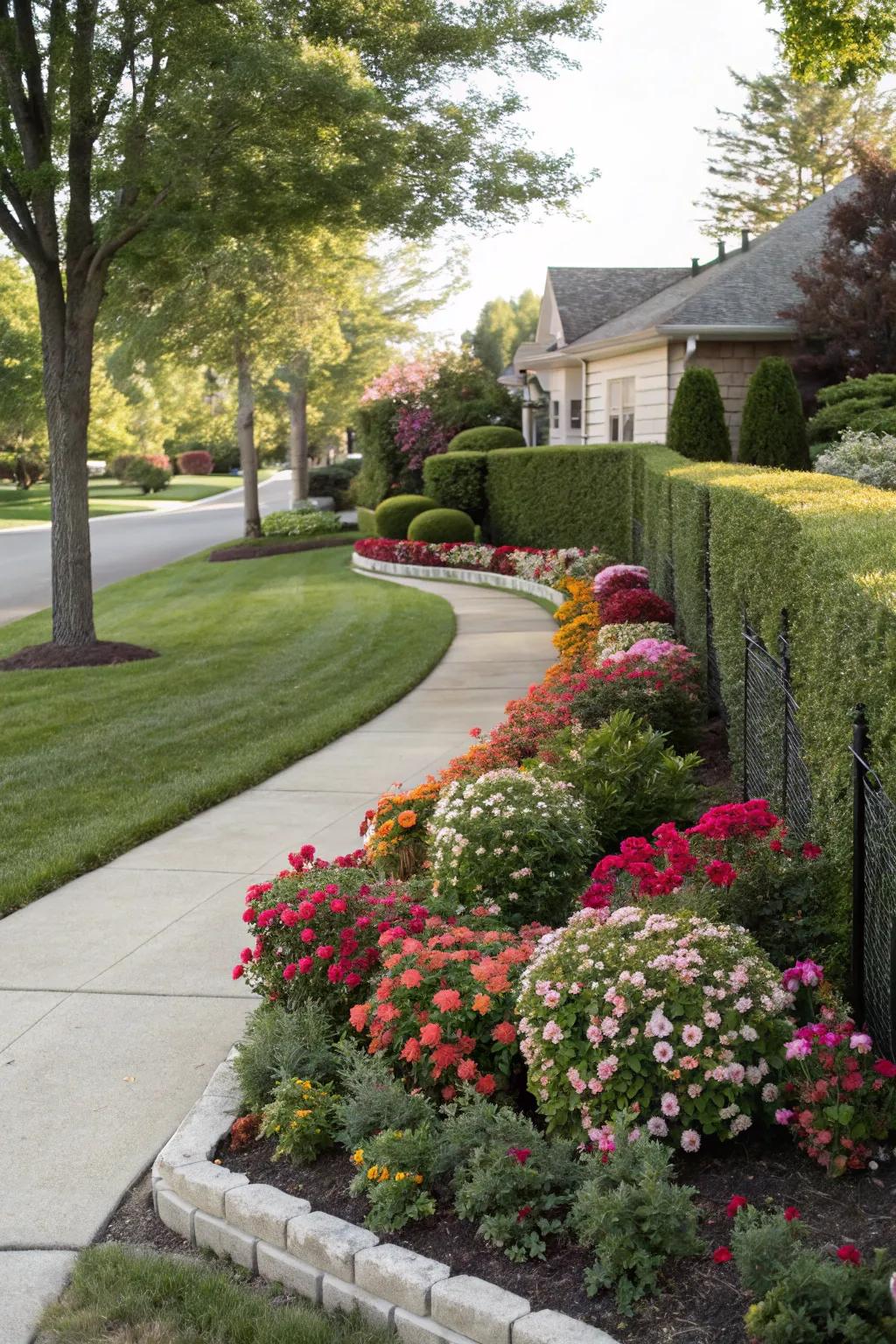 A lush foliage fence delivers a natural and energetic border for this front garden.