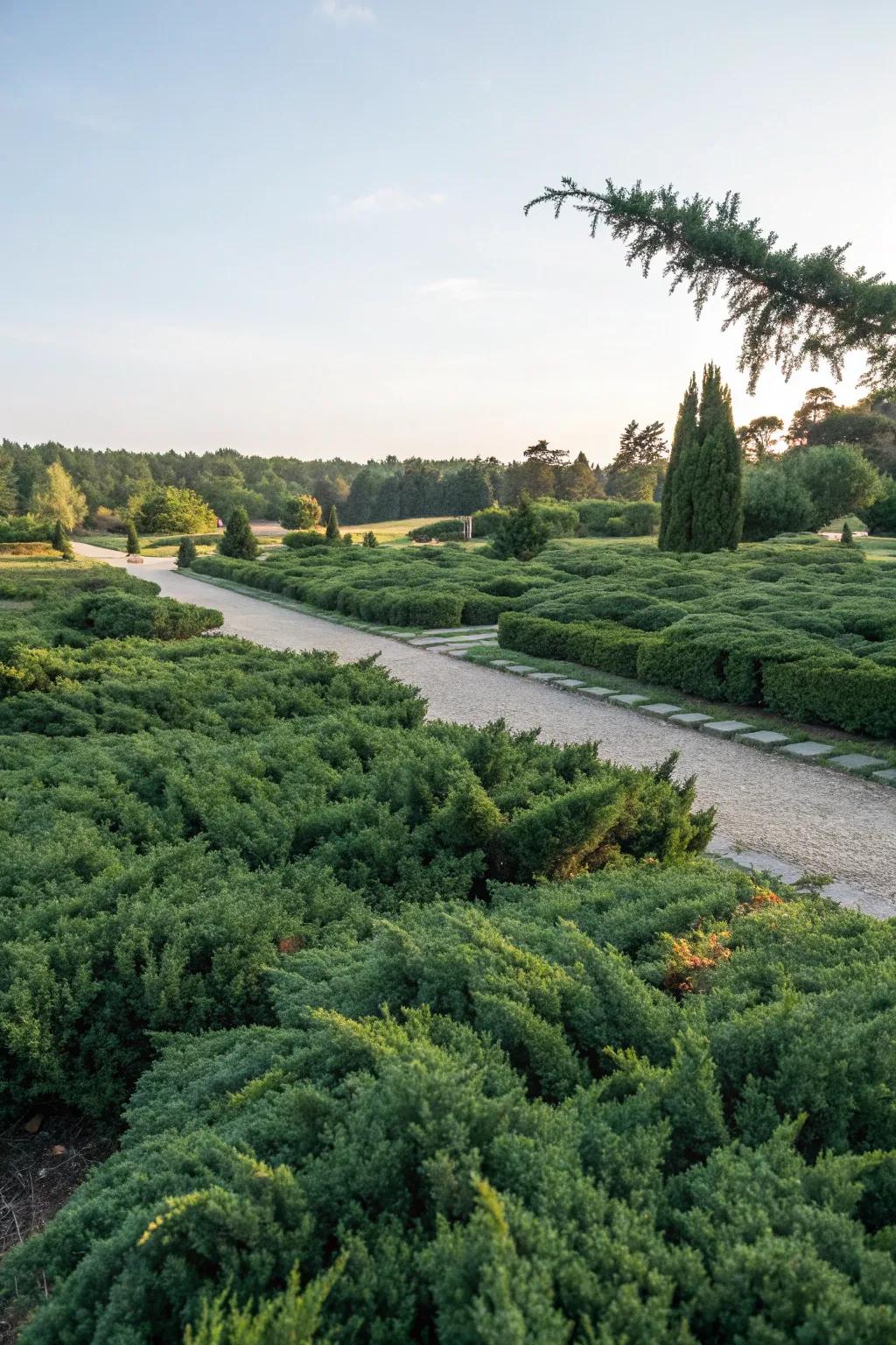 Sprawling Juniper providing lush, evergreen coverage.