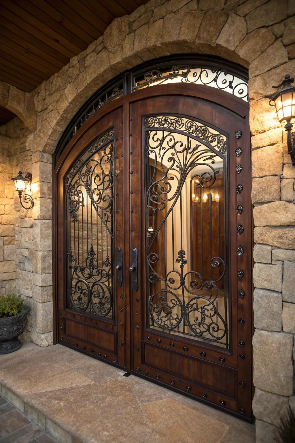 Unlock the art of grand entrances with a double door gate that marries metal and wood.