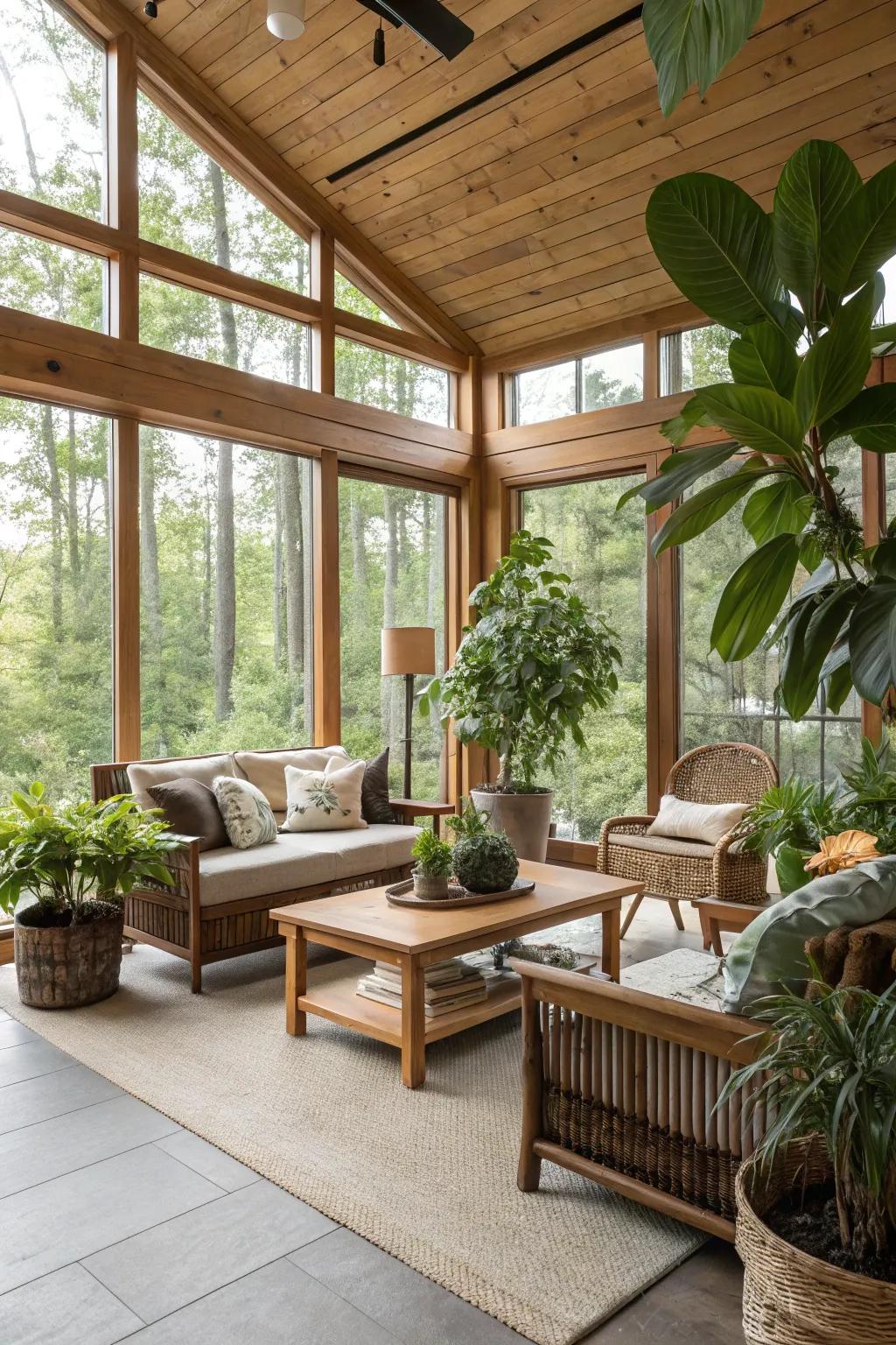 Nature-inspired elements that enhance the tranquility of a modern family room.