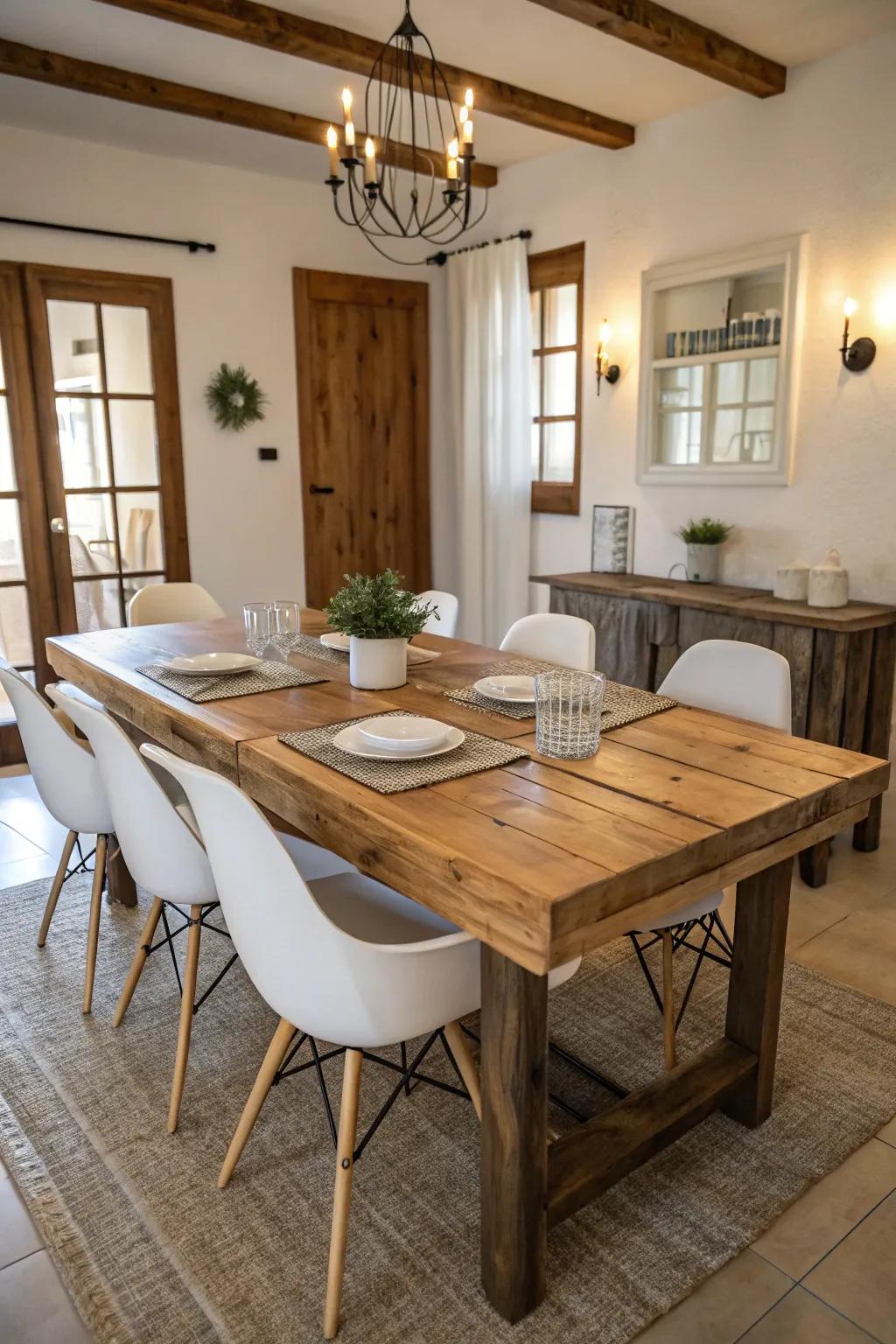 Contemporary decorations synchronize with country-style elements in this farmhouse food area.