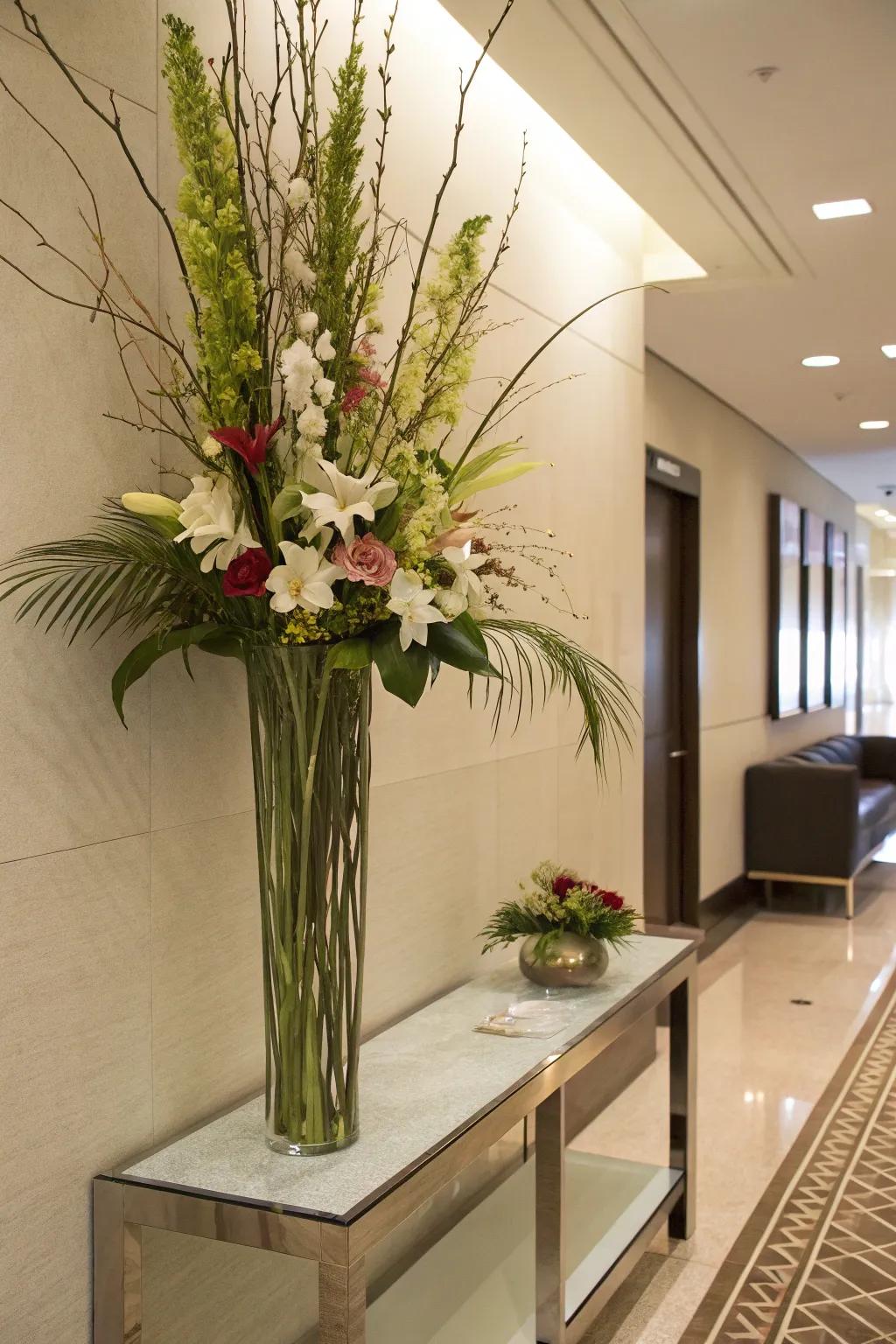 A vertical array of flowers augmenting both height and spectacular aesthetic effects.