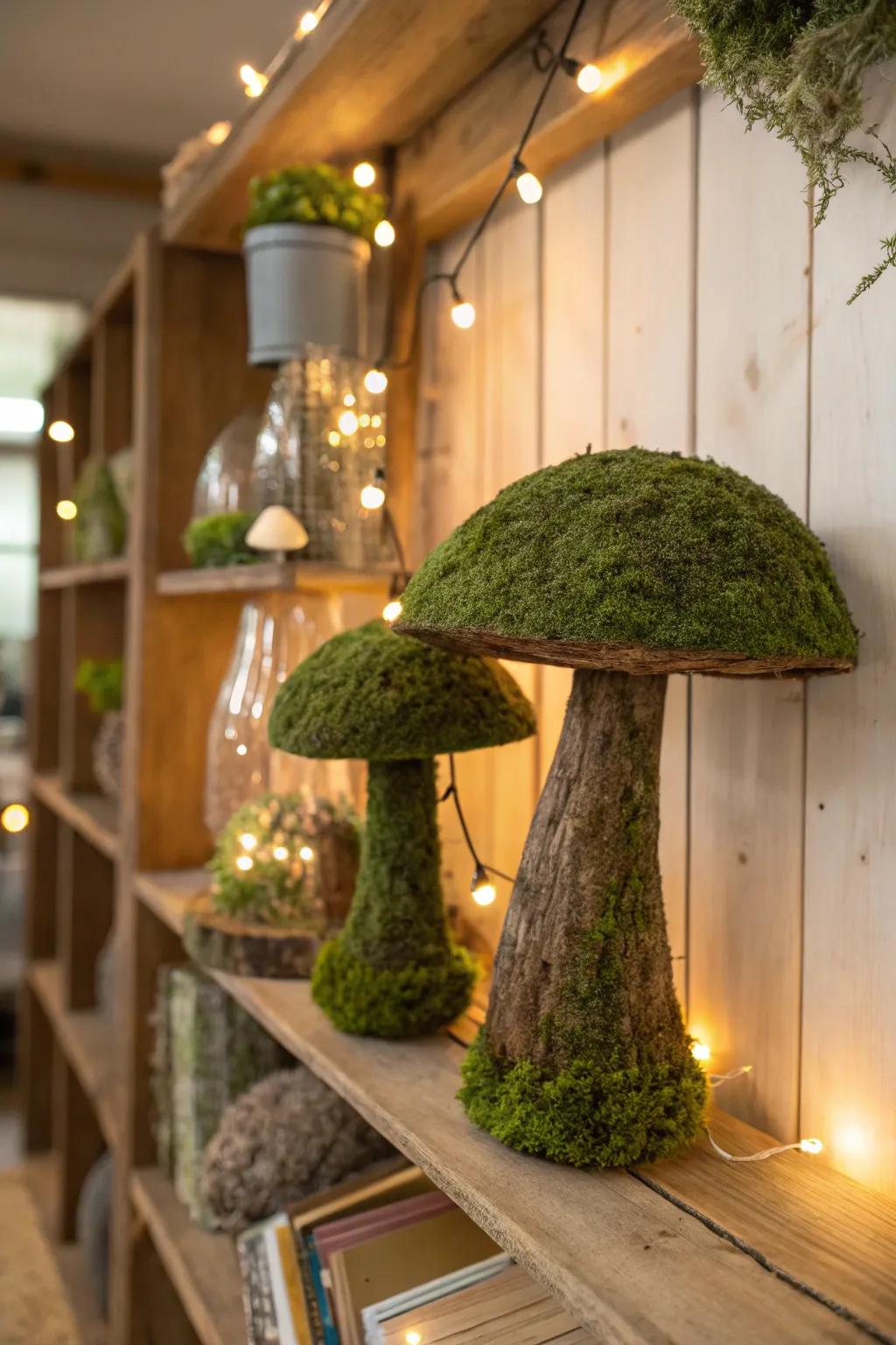 Moss mushrooms add a playful and enchanting touch to home decor.