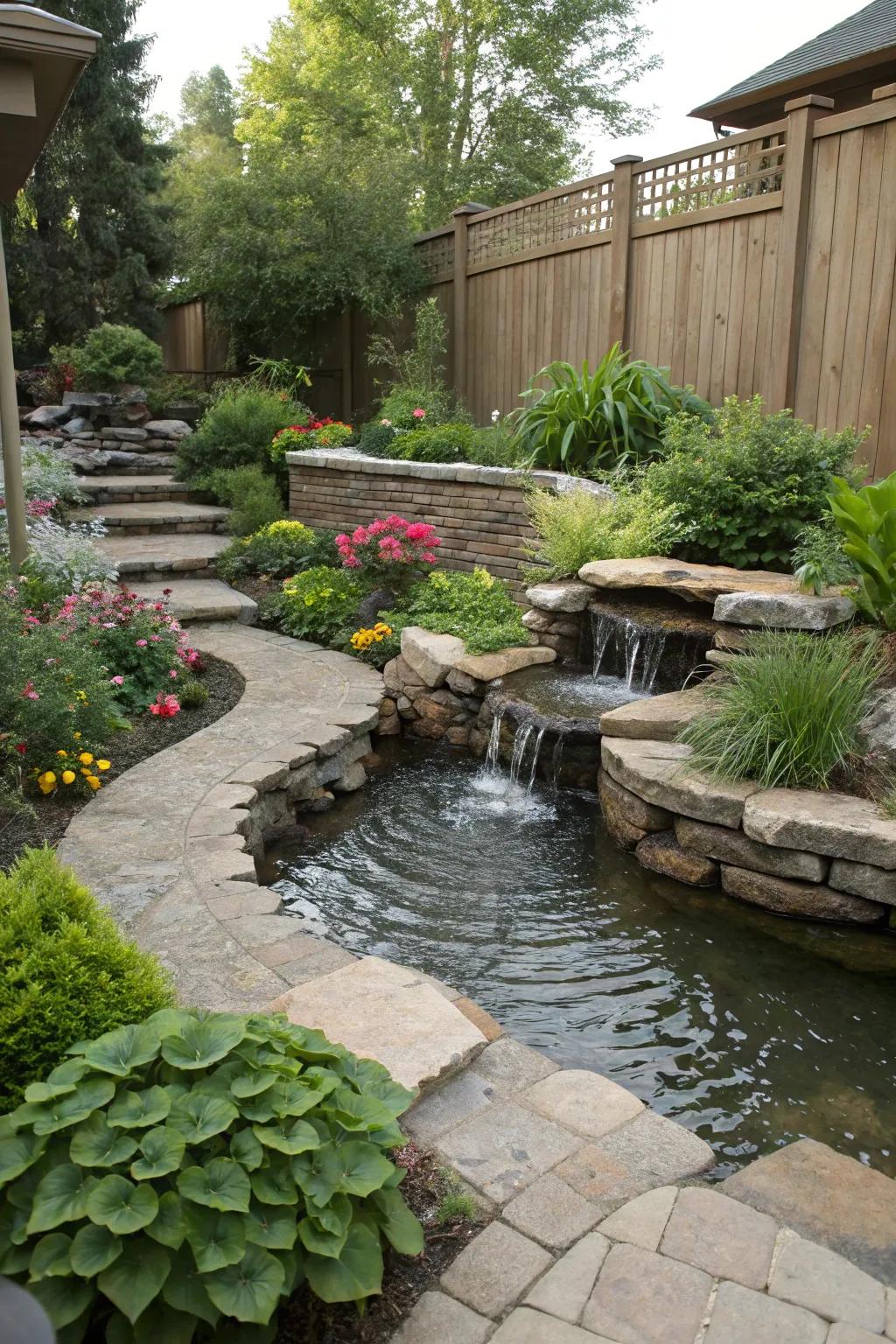 A tiered stream design for added depth and tranquility.