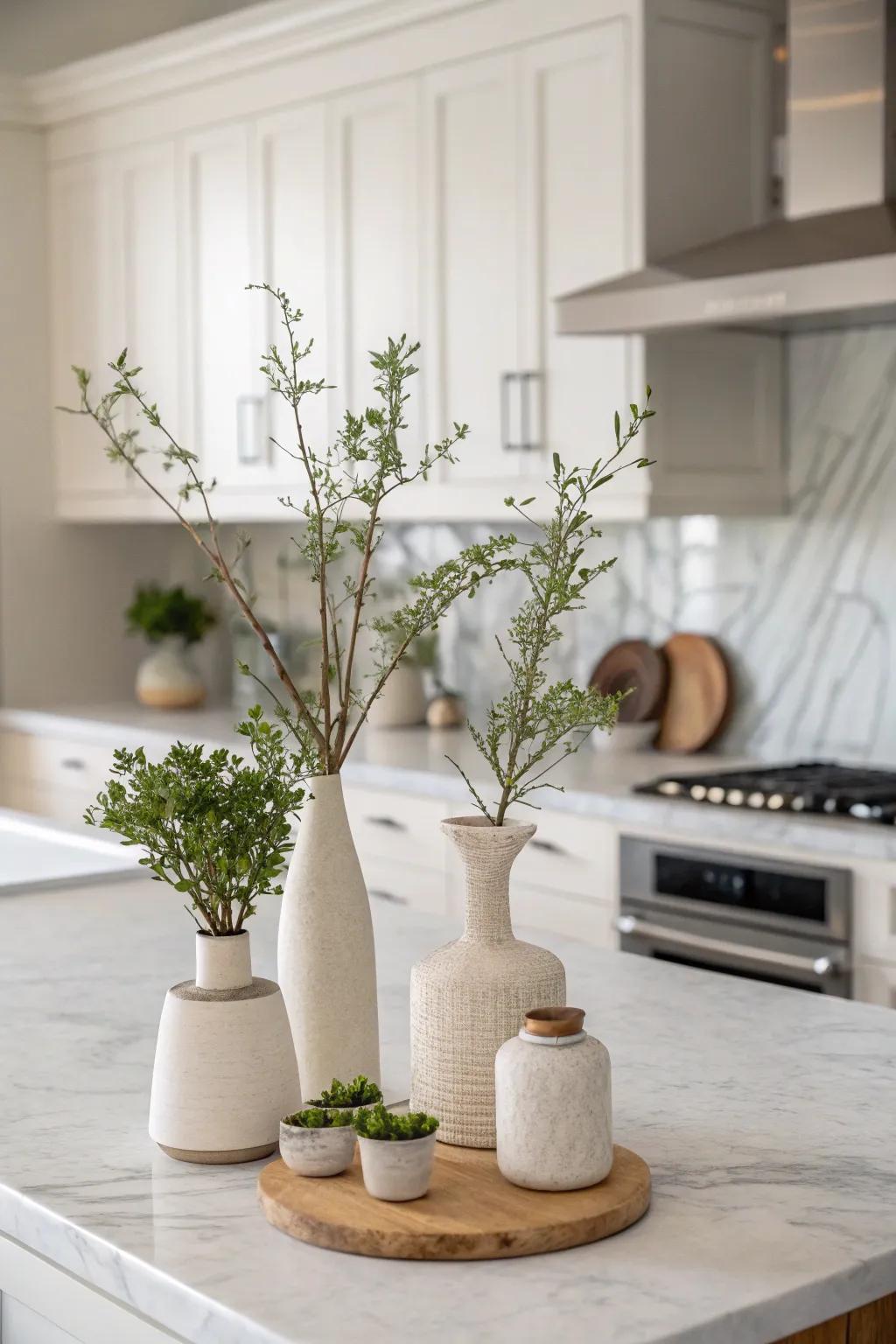 Simple accents add charm to a neutral kitchen without being overwhelming.