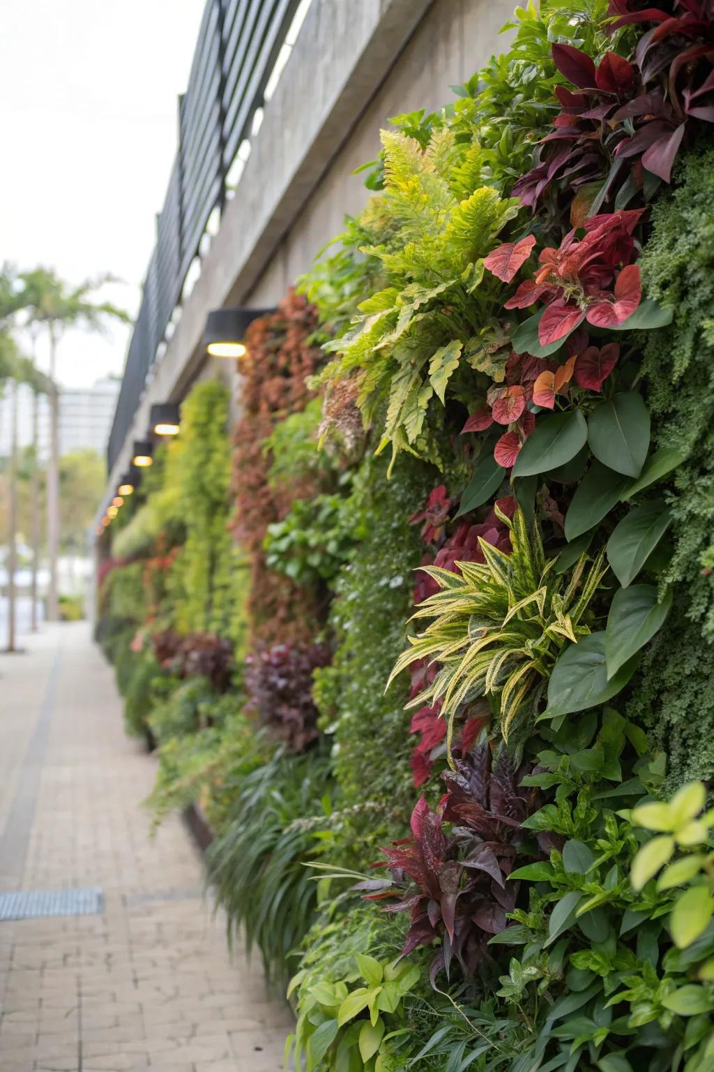 Vertical gardens maximize space and greenery.