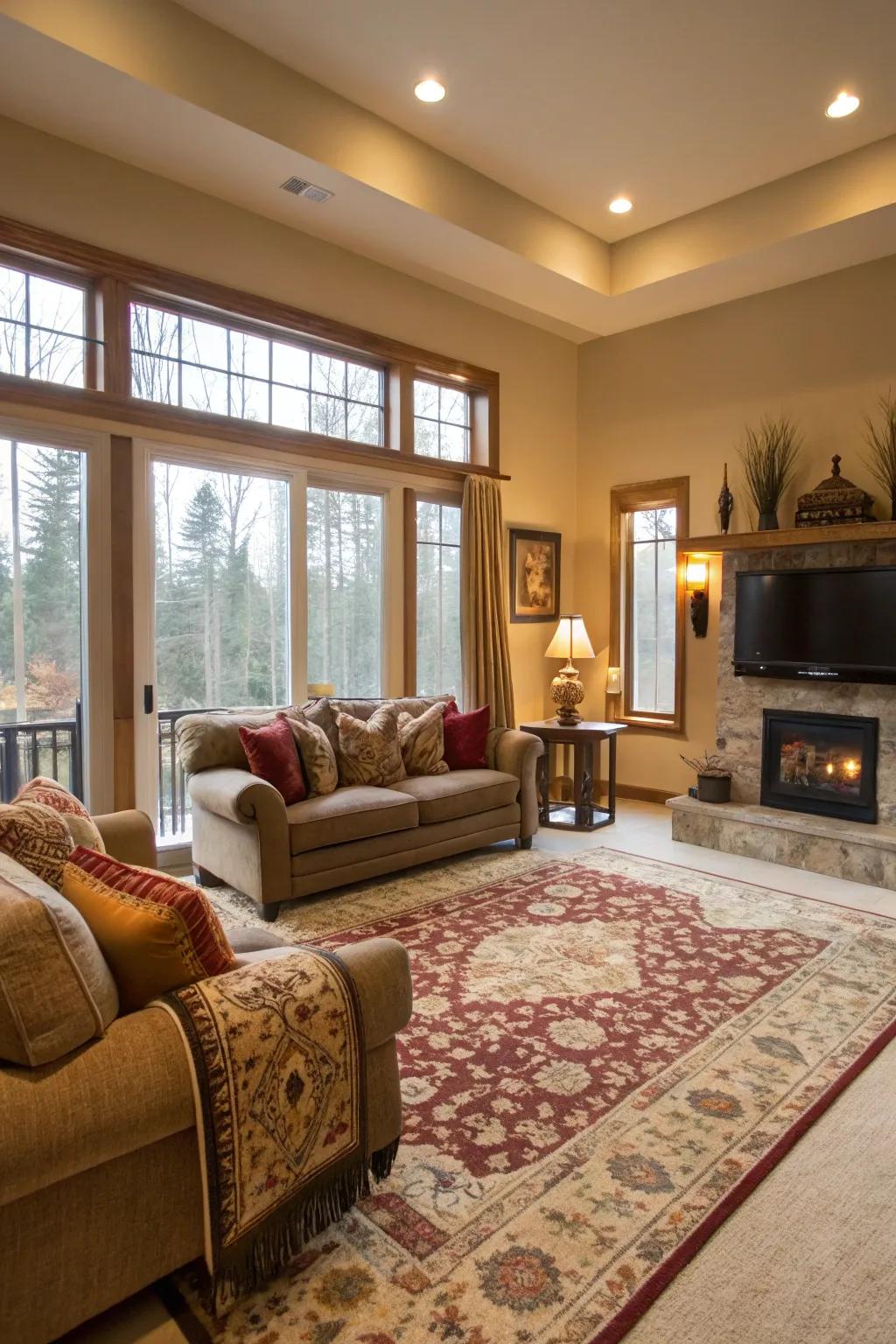 Cozy textures bring warmth and comfort to the room.