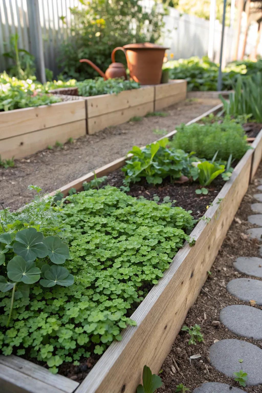 Embrace the beauty of living mulch: Clover enriches your garden with natural elegance.