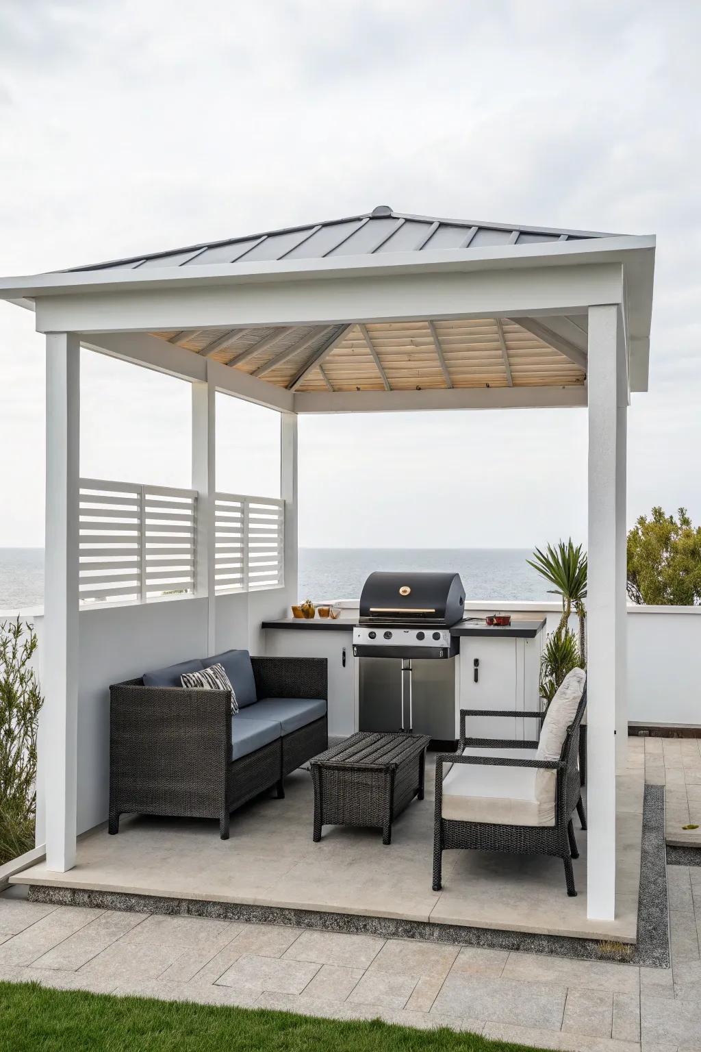 A minimalist gazebo offering simplicity and elegance in your outdoor cooking area.