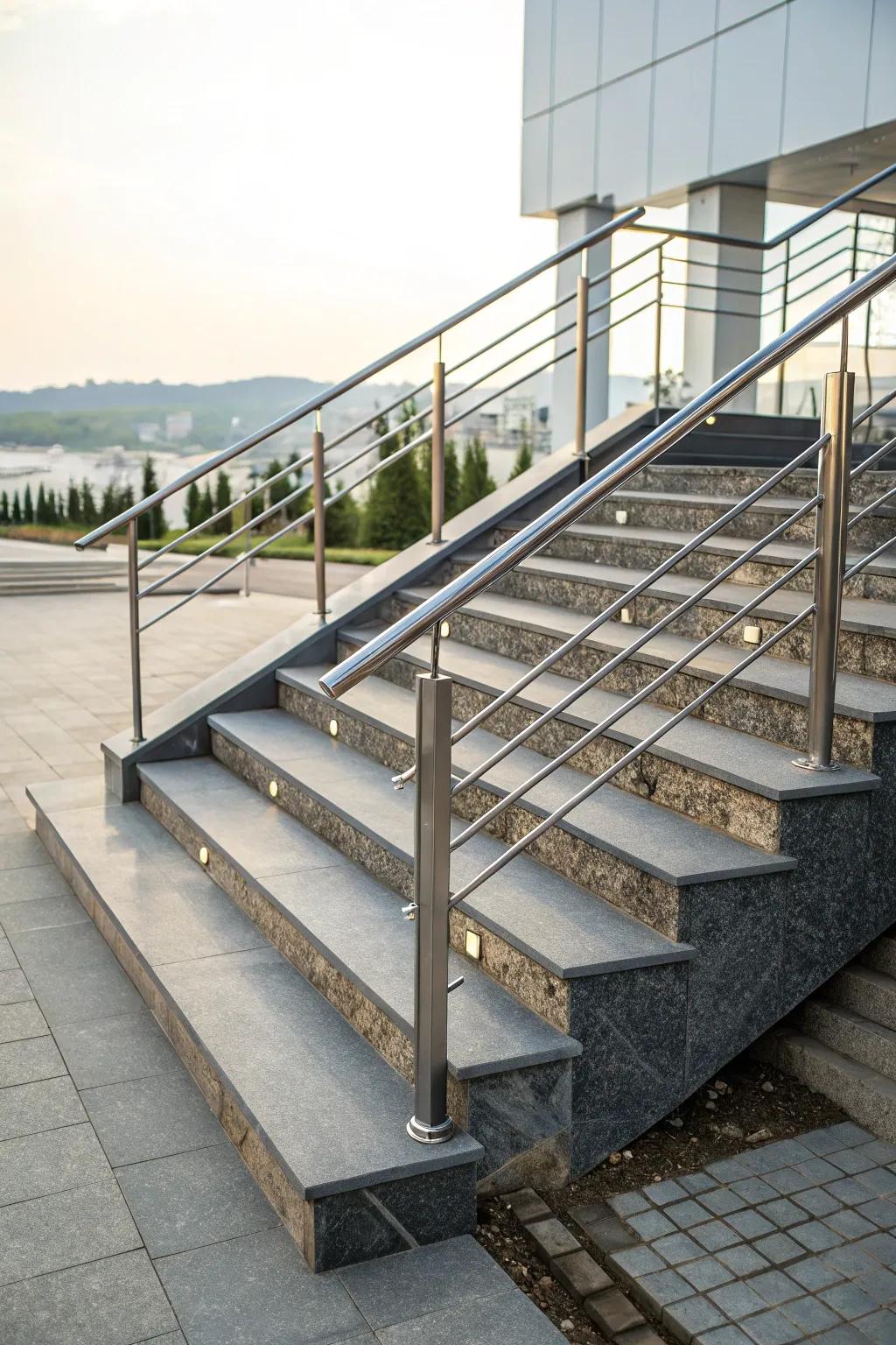 A blend of metal and stone elements creates a striking modern aesthetic.